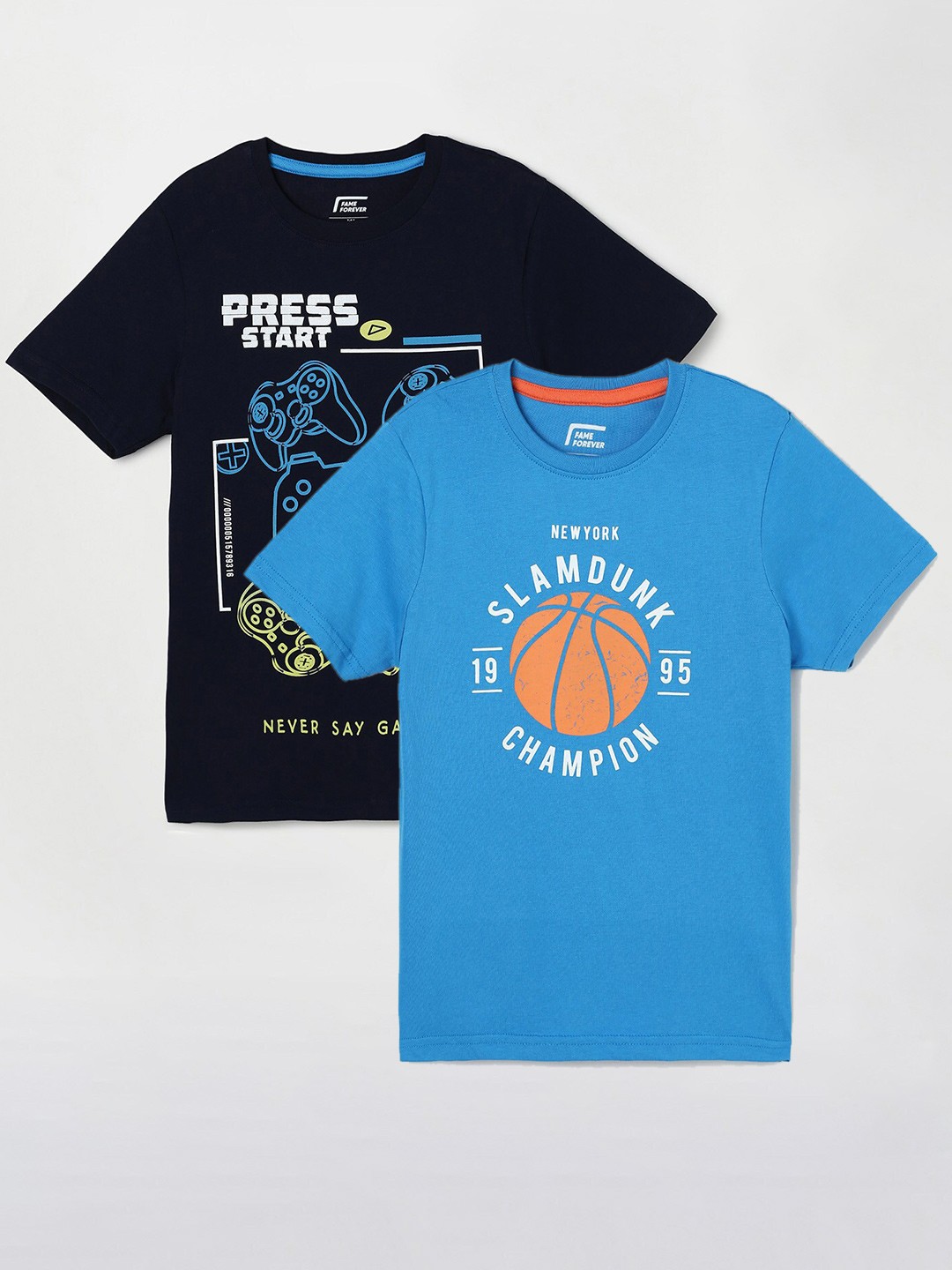 

Fame Forever by Lifestyle Boys Pack Of 2 Printed Cotton T-Shirts, Navy blue