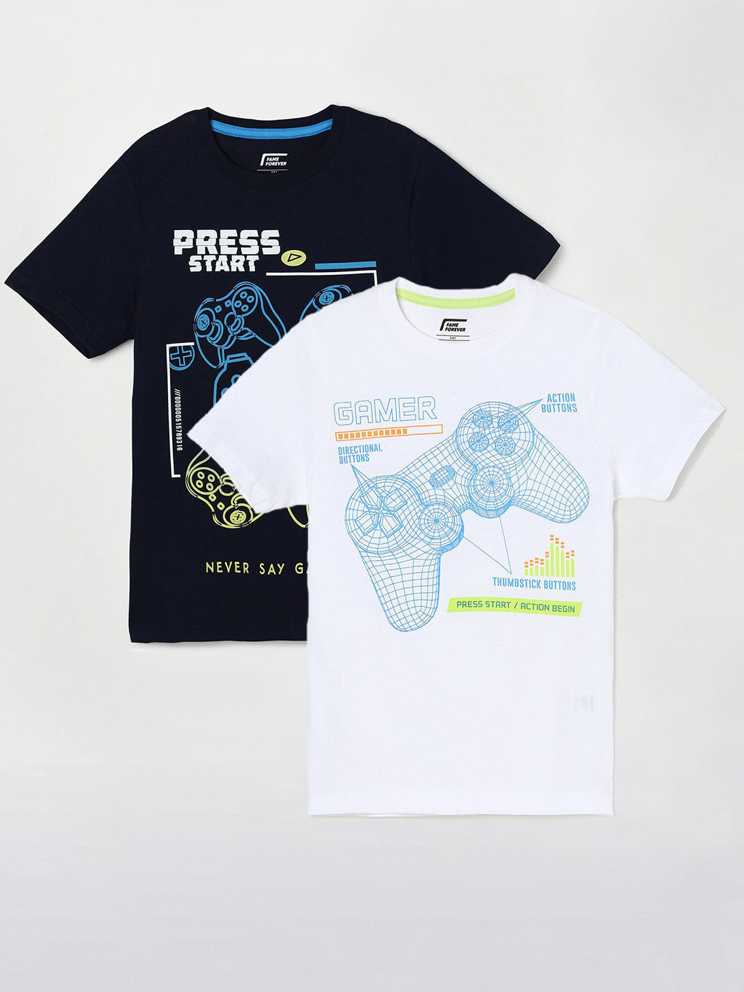 

Fame Forever by Lifestyle Boys Pack Of 2 Printed Cotton T-Shirts, Navy blue