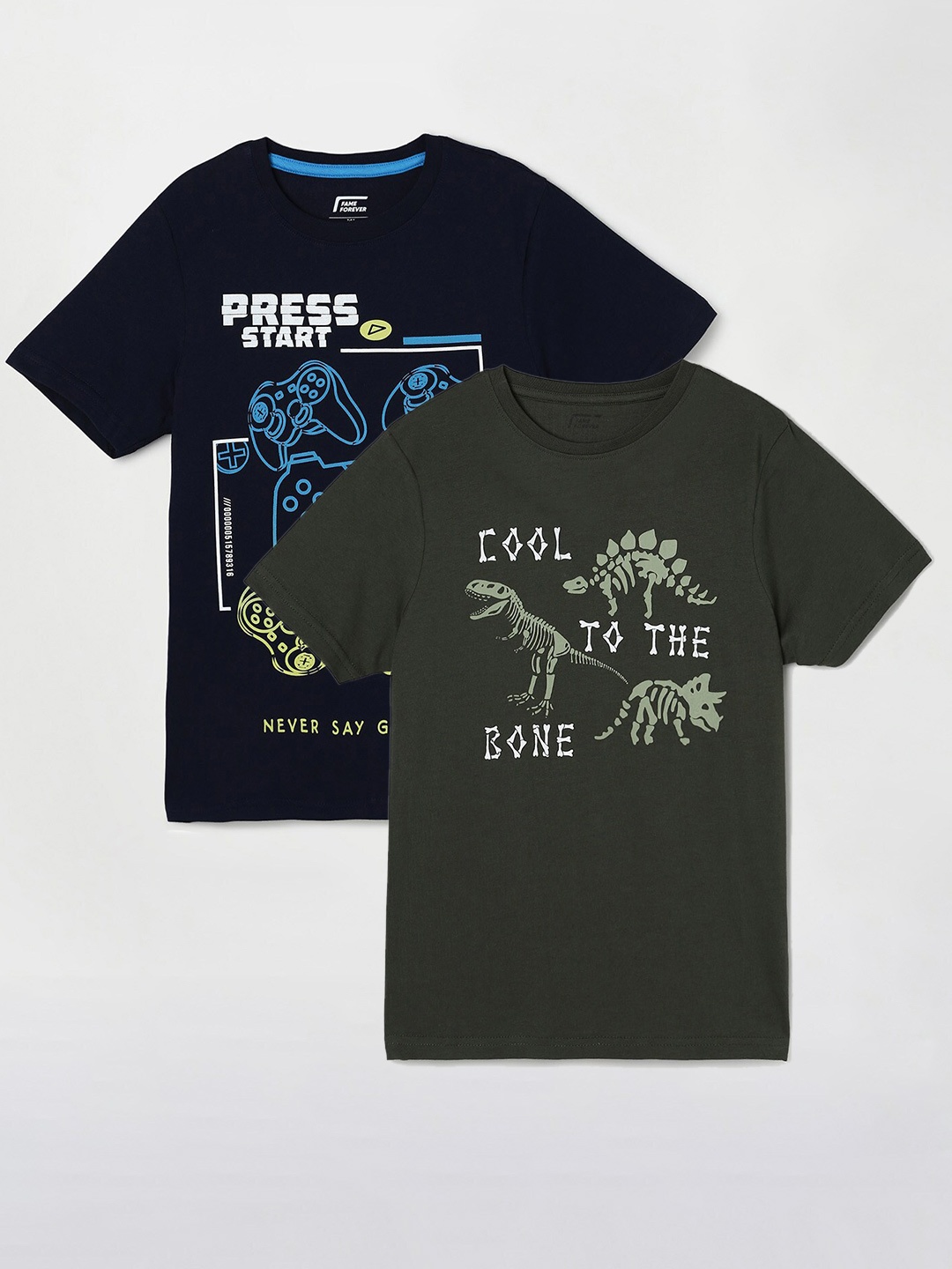 

Fame Forever by Lifestyle Boys Pack Of 2 Printed Cotton T-Shirts, Navy blue