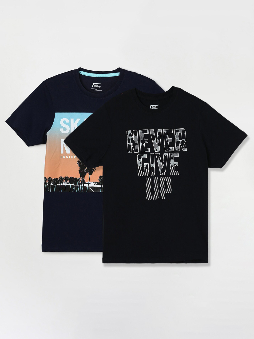 

Fame Forever by Lifestyle Boys Pack Of 2 Printed Cotton T-Shirts, Navy blue