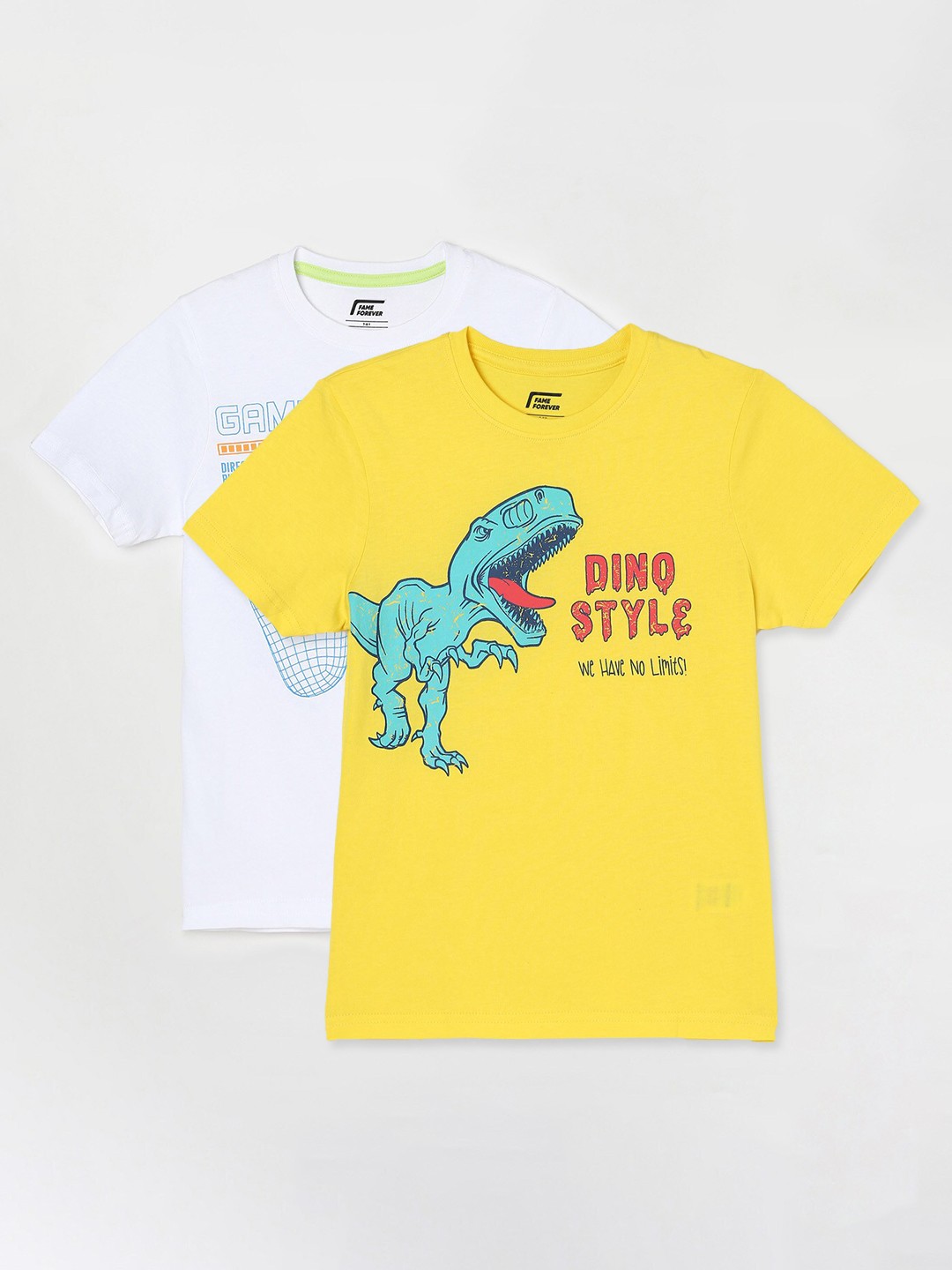 

Fame Forever by Lifestyle Boys Pack Of 2 Printed Cotton T-shirts, Yellow