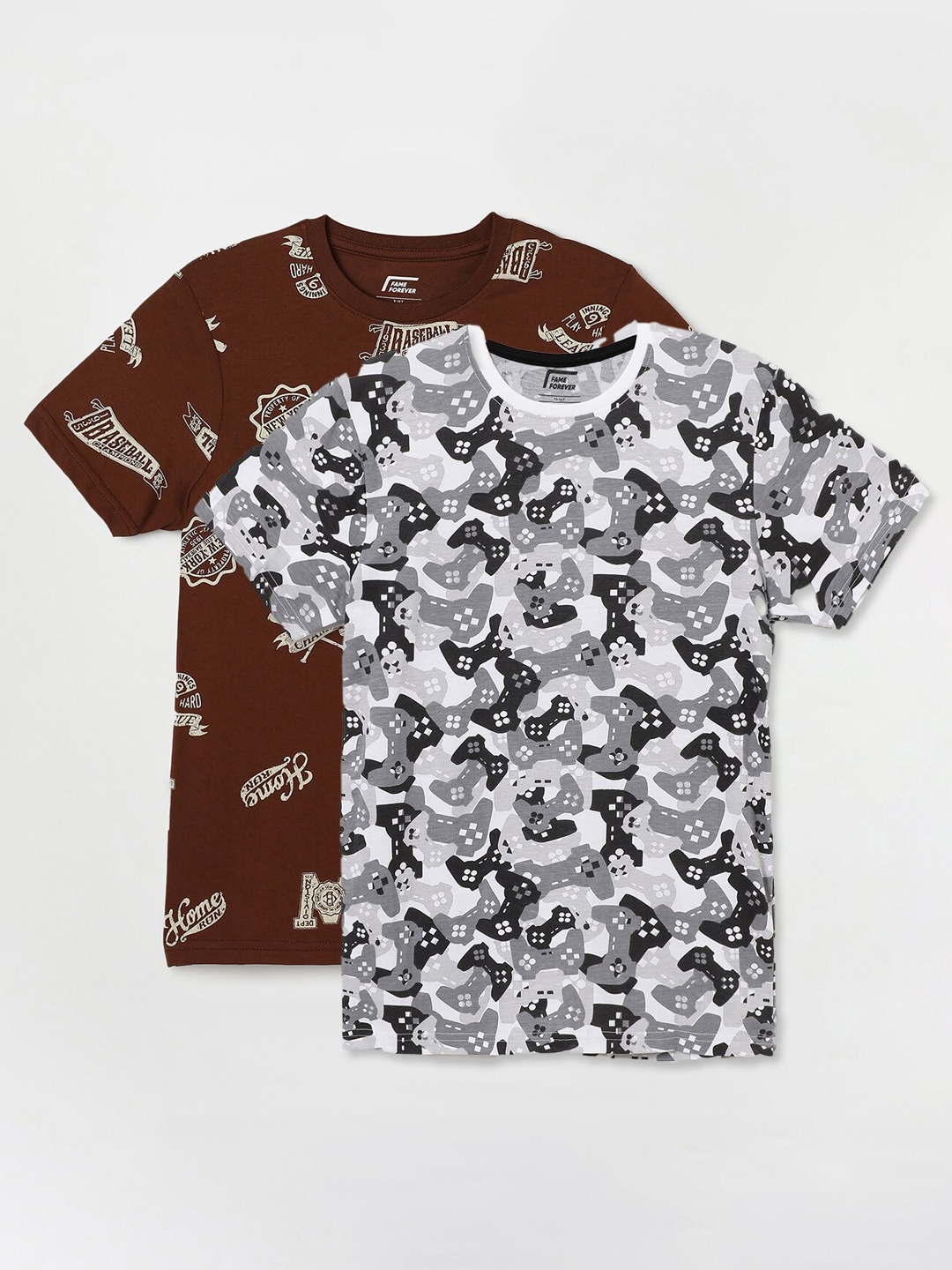 

Fame Forever by Lifestyle Boys Pack Of 2 Printed Cotton T-shirts, Grey