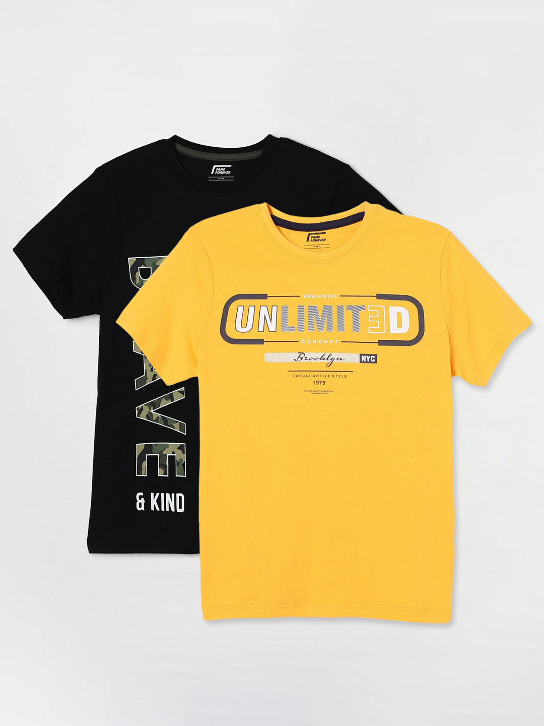

Fame Forever by Lifestyle Boys Pack Of 2 Printed Cotton T-shirts, Yellow