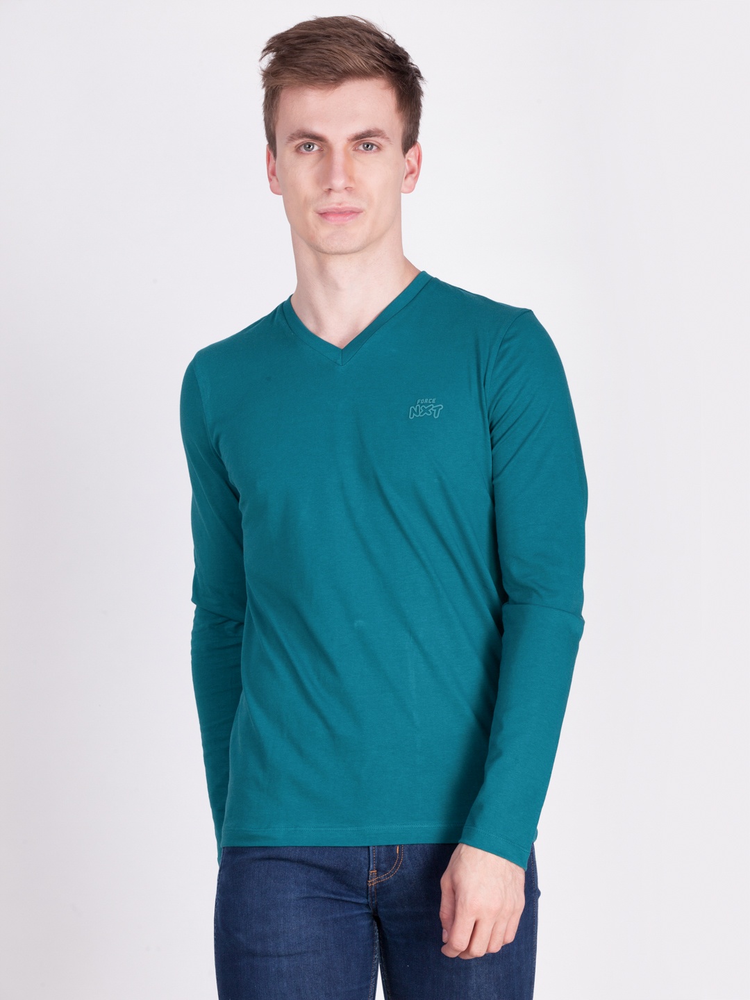 

Force NXT Men Teal Blue Solid V-Neck T-shirt