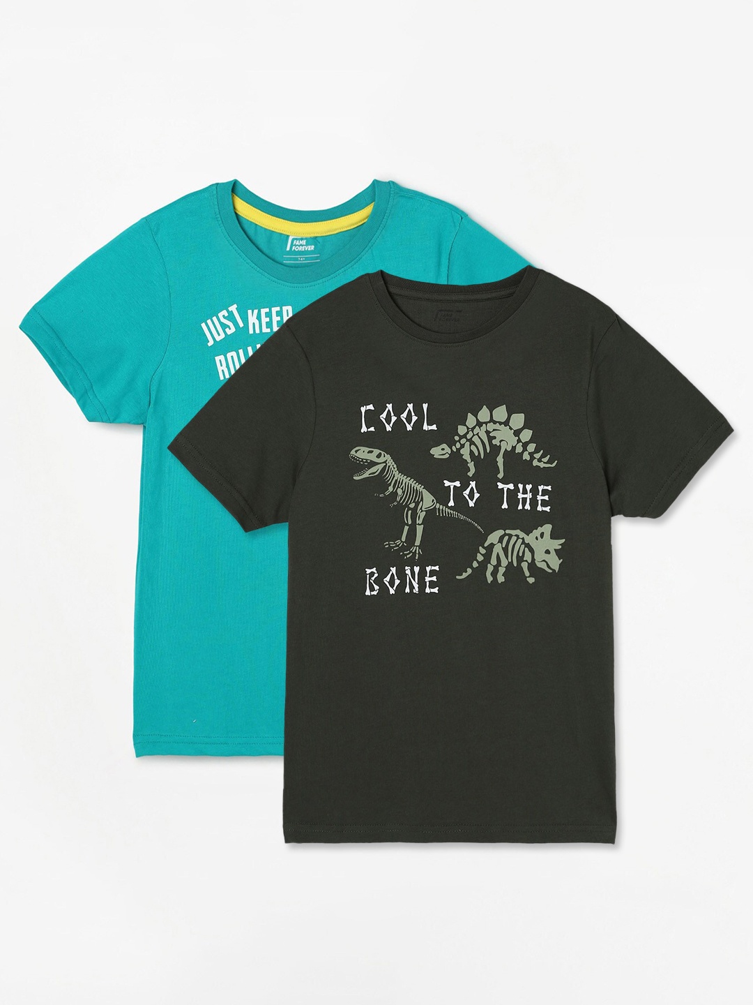 

Fame Forever by Lifestyle Boys Pack Of 2 Printed Cotton T-shirts, Olive