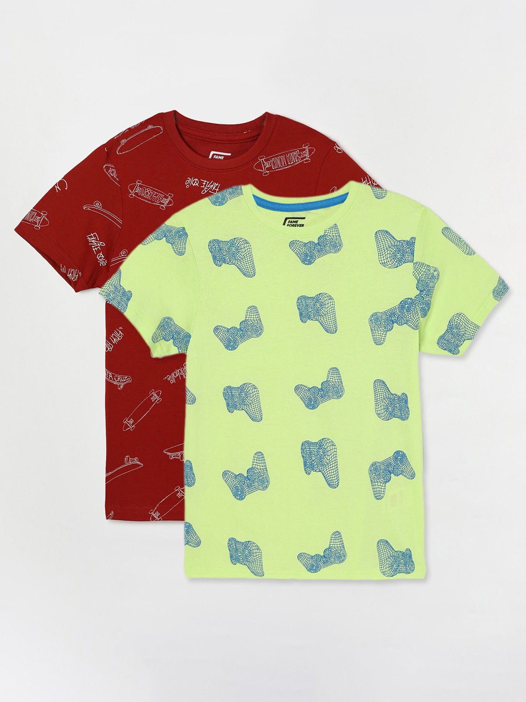 

Fame Forever by Lifestyle Boys Pack Of 2 Printed Cotton T-shirts, Lime green