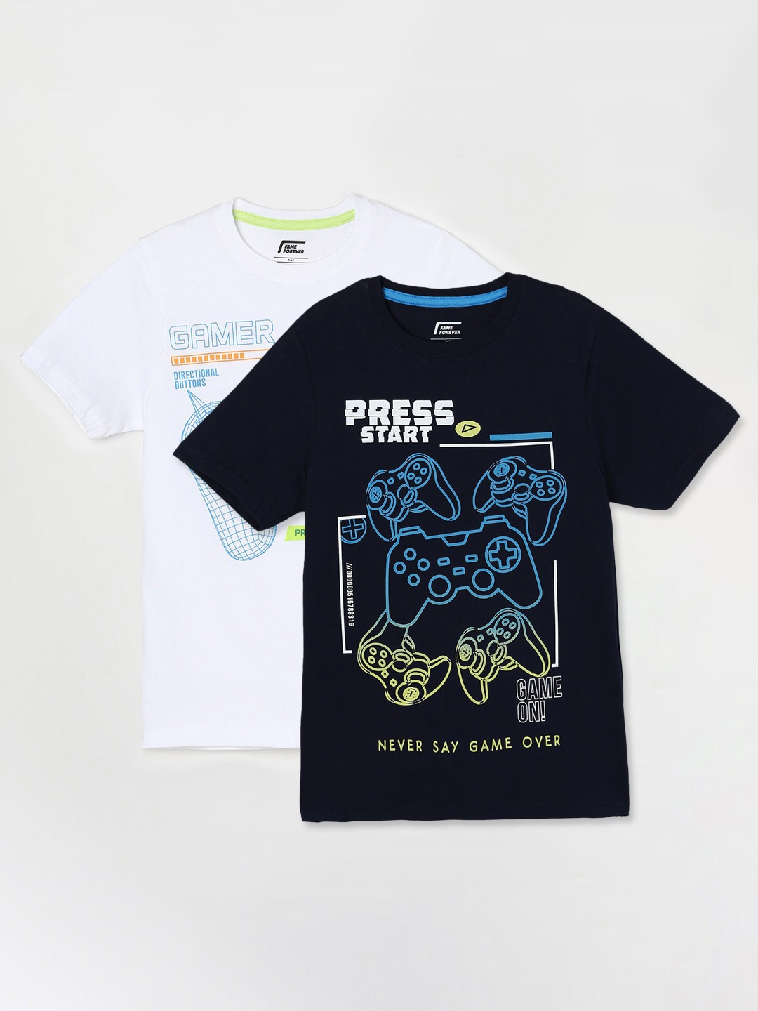 

Fame Forever by Lifestyle Boys Pack Of 2 Printed Cotton T-shirts, Navy blue