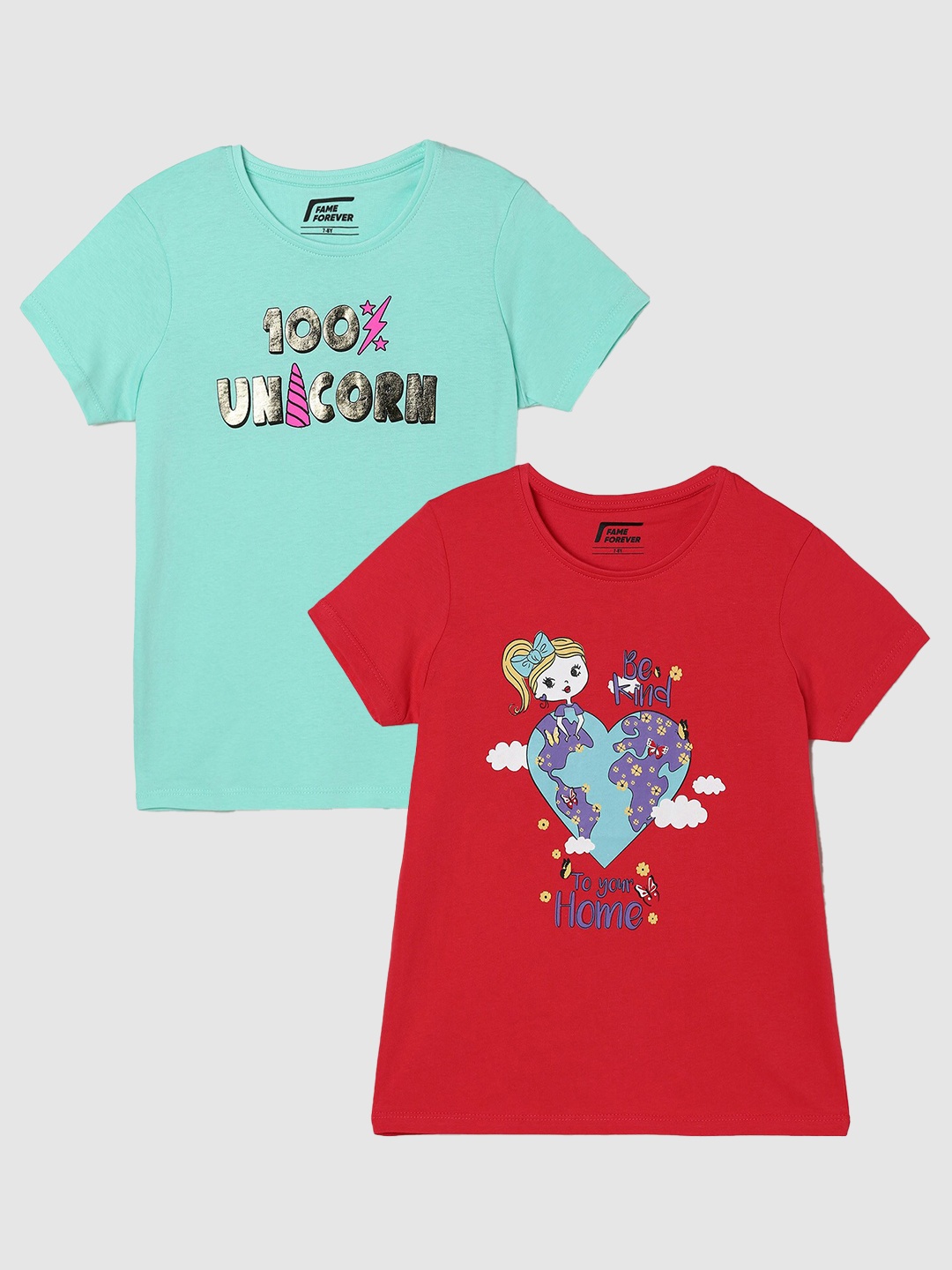 

Fame Forever by Lifestyle Girls Pack Of 2 Printed Cotton T-Shirts, Red