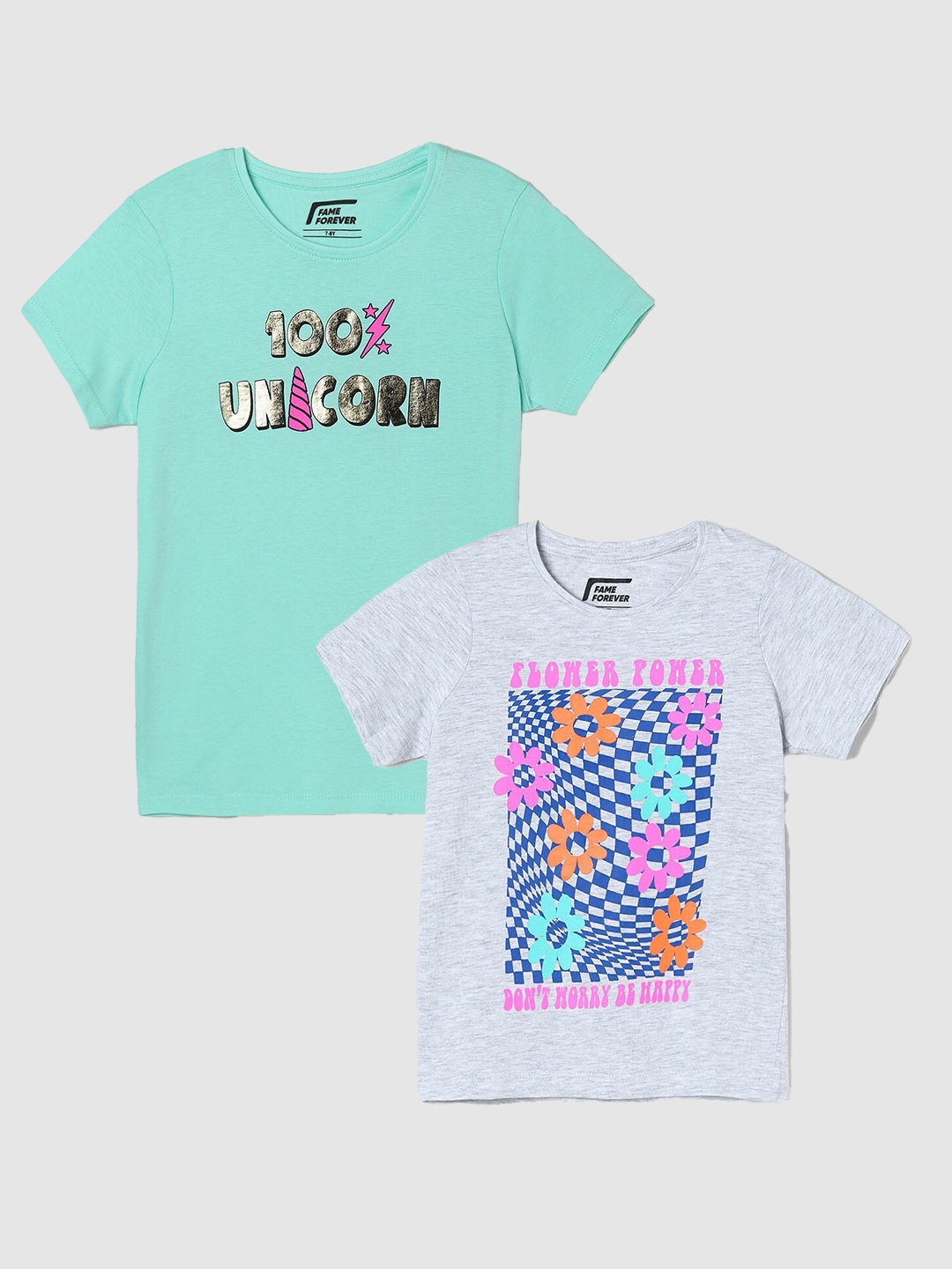 

Fame Forever by Lifestyle Girls Pack Of 2 Printed Cotton T-Shirts, Grey