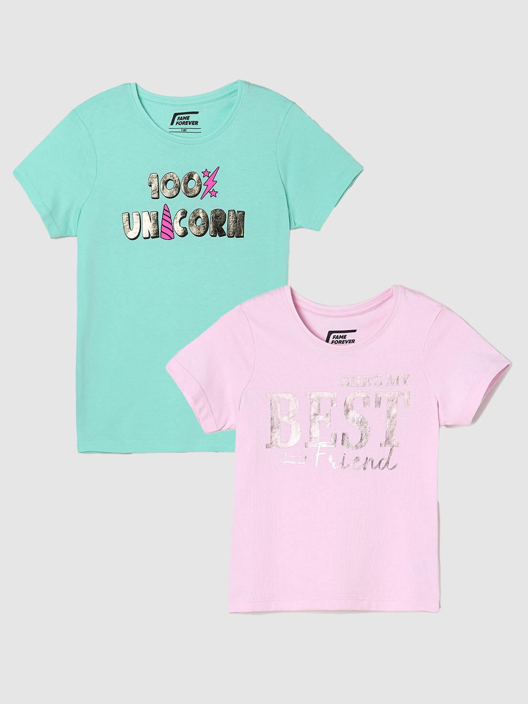 

Fame Forever by Lifestyle Girls Pack Of 2 Typography Printed Cotton T-Shirts, Pink