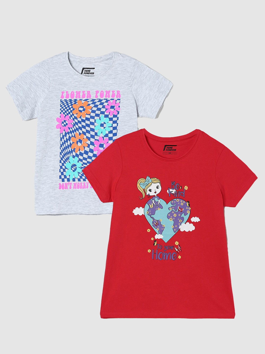 

Fame Forever by Lifestyle Girls Pack Of 2 Graphic Printed Cotton T-Shirts, Grey