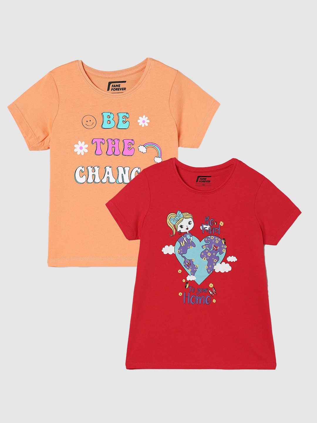 

Fame Forever by Lifestyle Girls Pack Of 2 Printed Cotton T-Shirts, Red