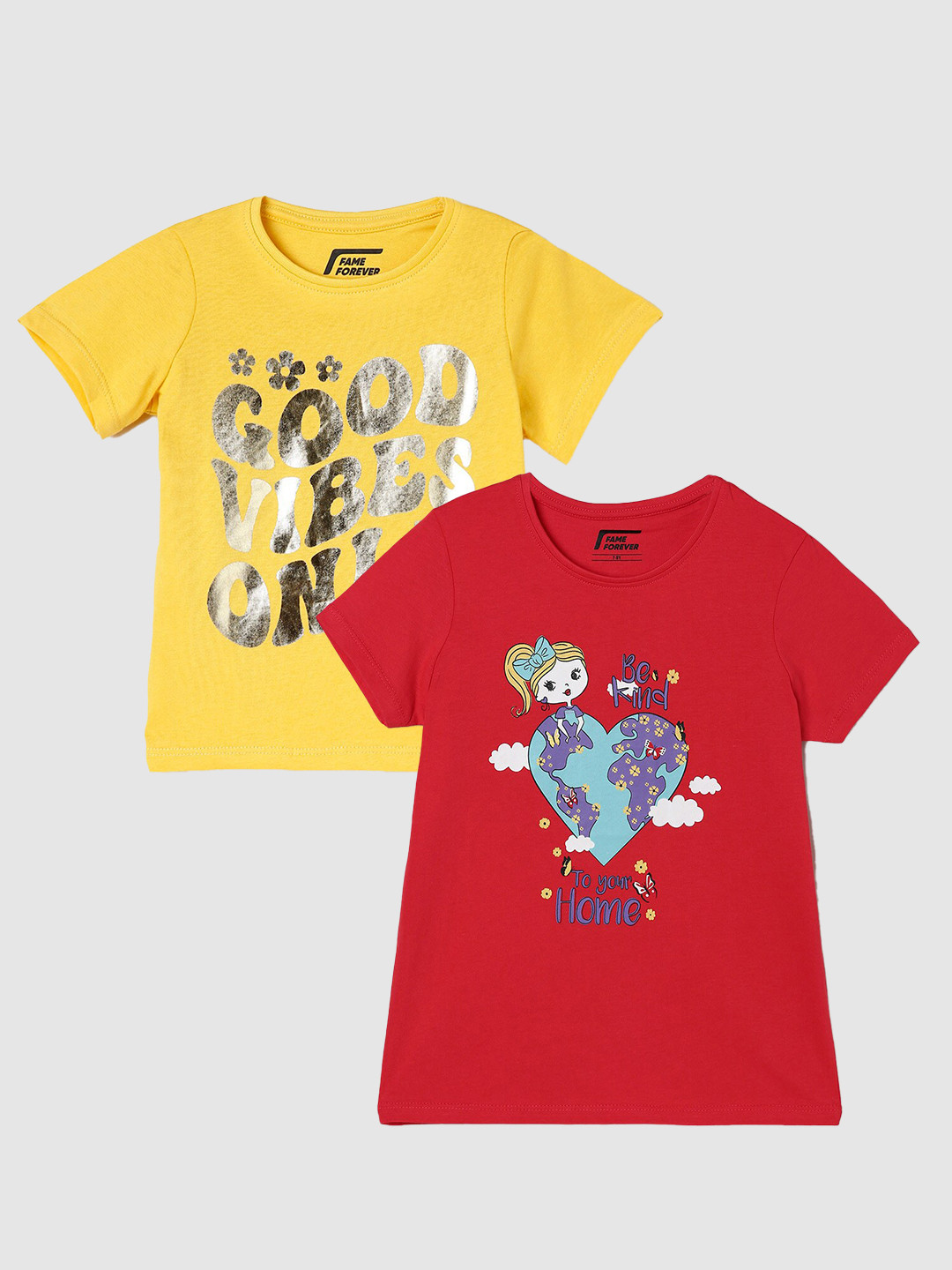 

Fame Forever by Lifestyle Girls Pack Of 2 Printed Cotton T-Shirts, Red