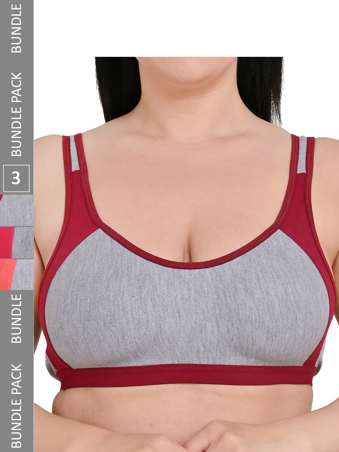 

Piylu Pack Of 3 Full Coverage Non Padded Cotton Workout Bra All Day Comfort, Grey
