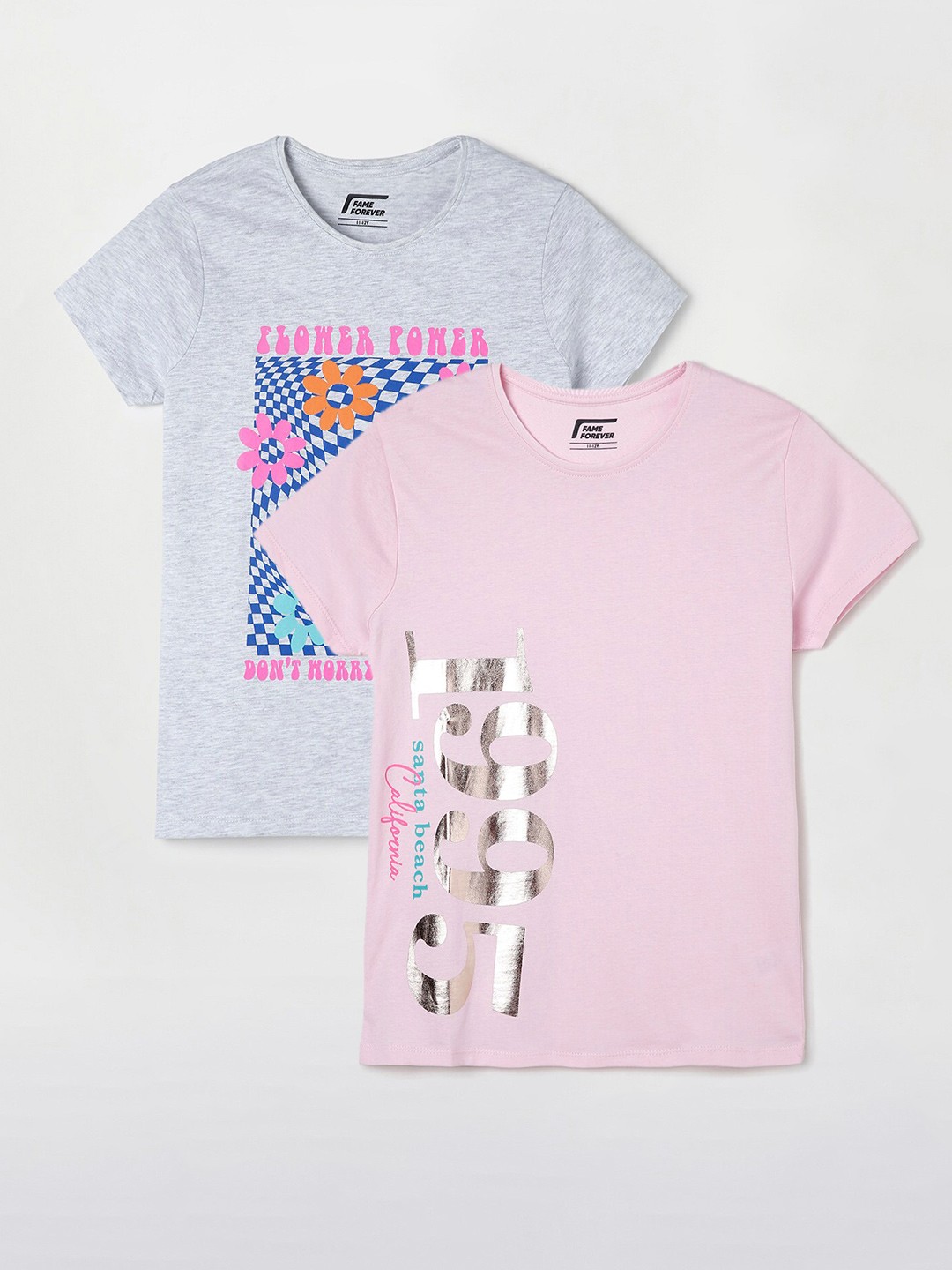 

Fame Forever by Lifestyle Girls Pack Of 2 Printed Cotton T-Shirts, Pink