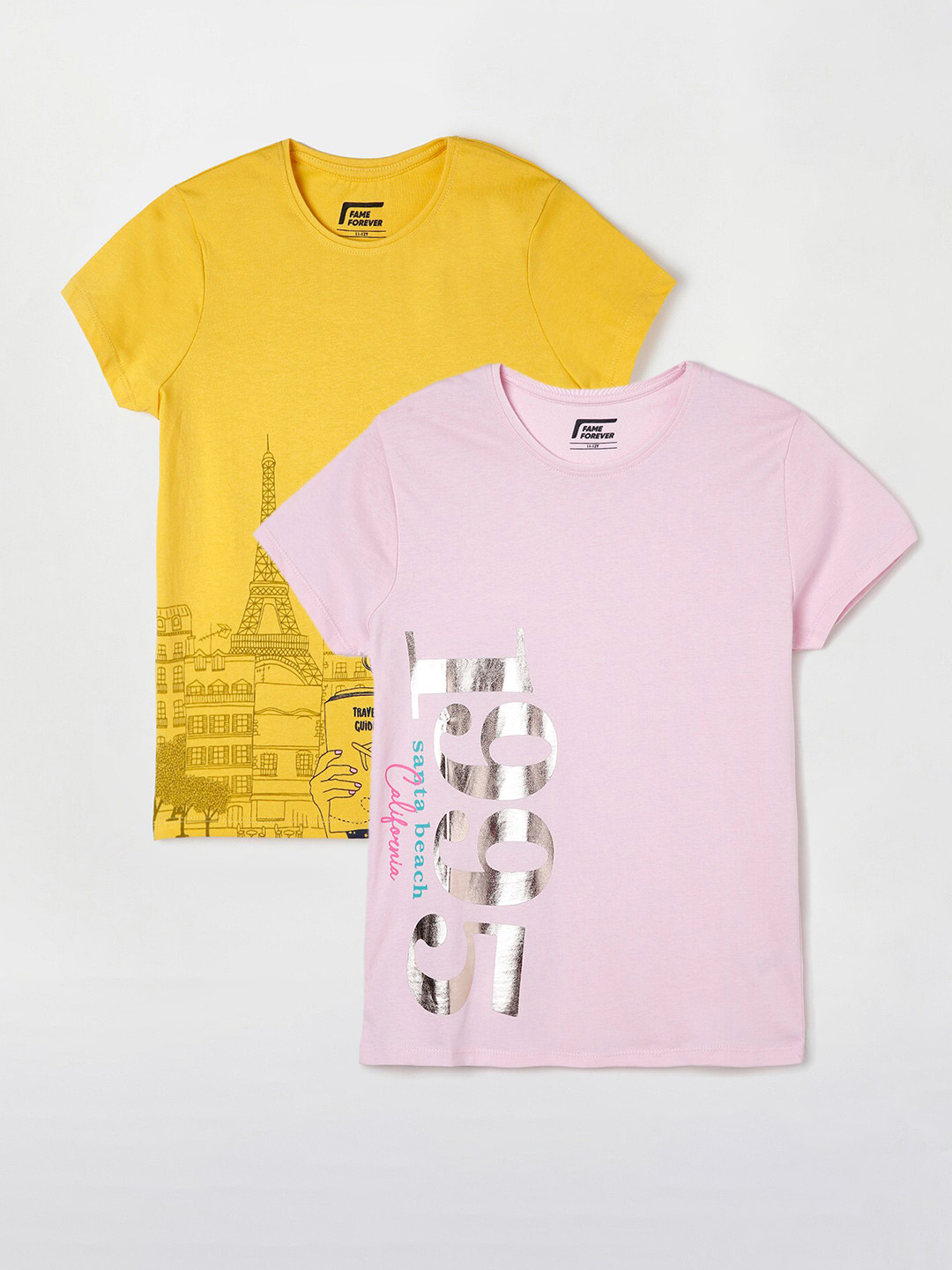 

Fame Forever by Lifestyle Girls Pack Of 2 Printed Cotton T-Shirts, Pink