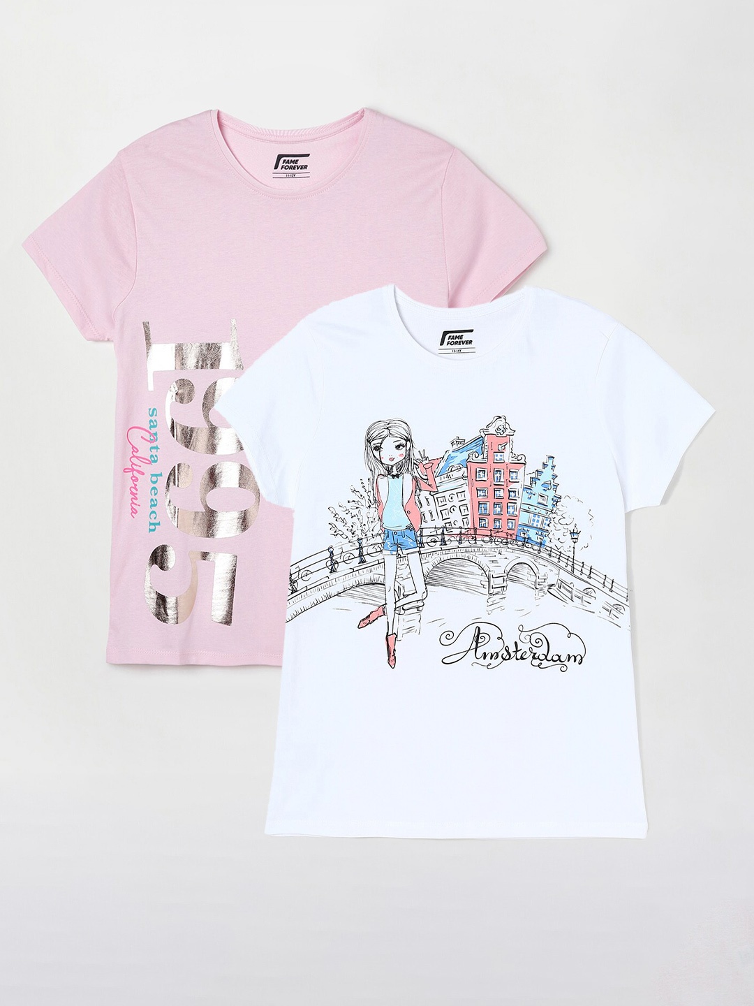 

Fame Forever by Lifestyle Girls Pack Of 2 Printed Cotton T-Shirts, White