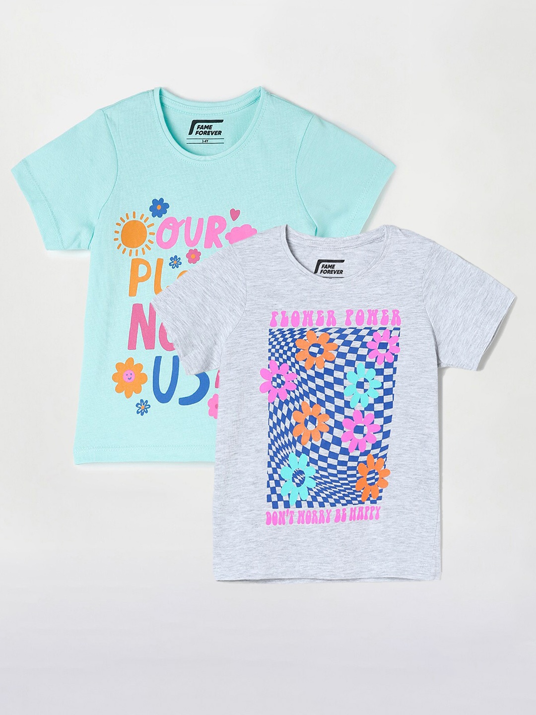 

Fame Forever by Lifestyle Girls Pack Of 2 Printed Cotton T-Shirts, Grey