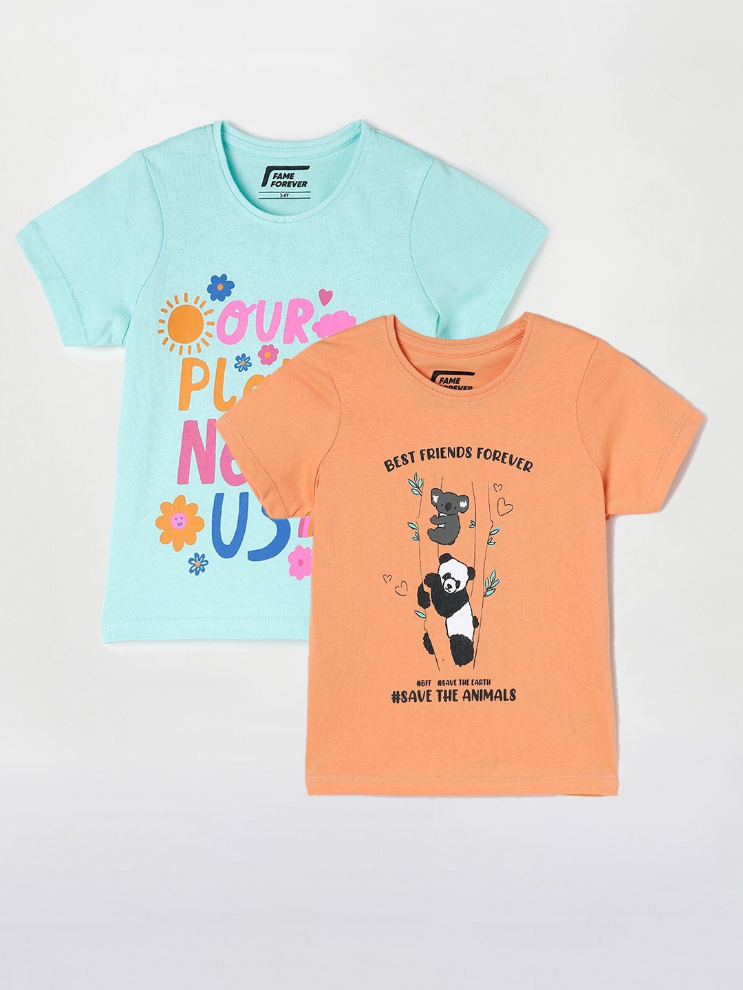 

Fame Forever by Lifestyle Girls Pack Of 2 Printed Cotton T-Shirts, Orange
