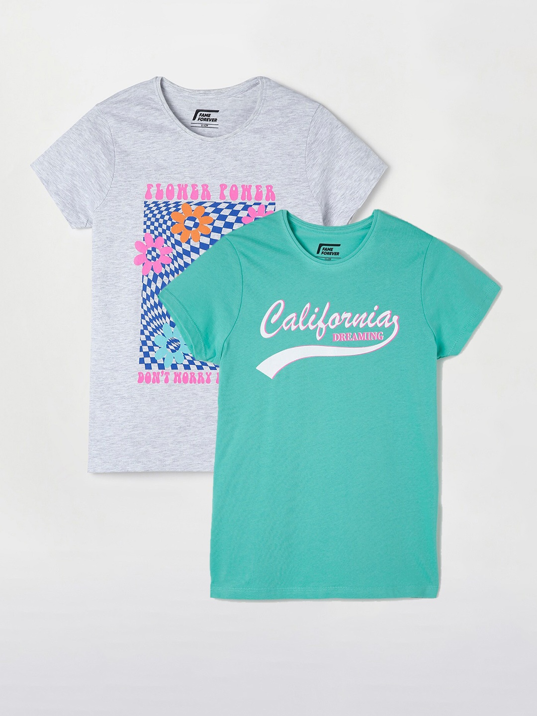 

Fame Forever by Lifestyle Girls Pack Of 2 Printed Cotton T-Shirts, Green