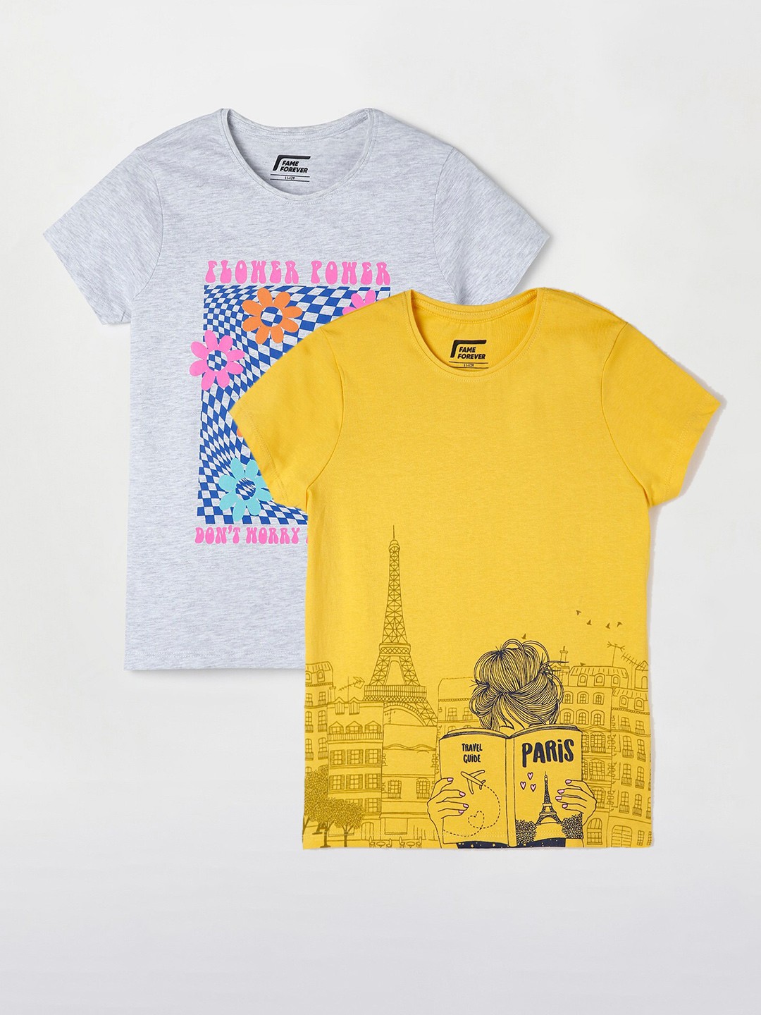 

Fame Forever by Lifestyle Girls Pack Of 2 Printed Cotton T-Shirts, Yellow
