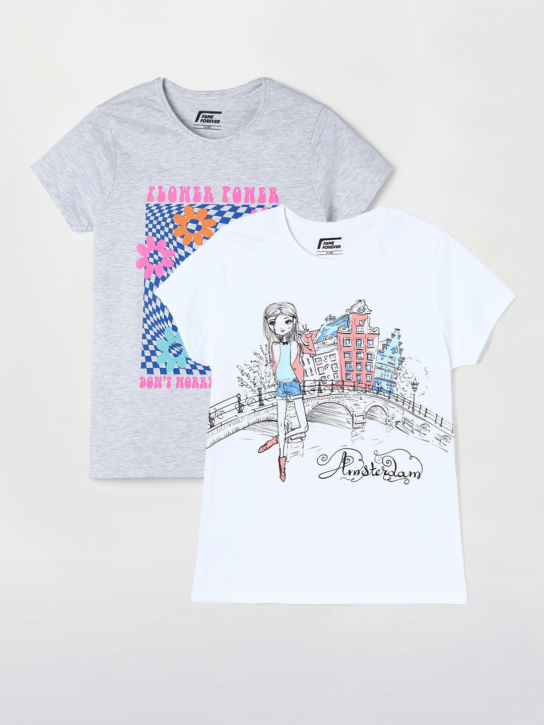 

Fame Forever by Lifestyle Girls Pack Of 2 Graphic Printed Cotton T-Shirts, White