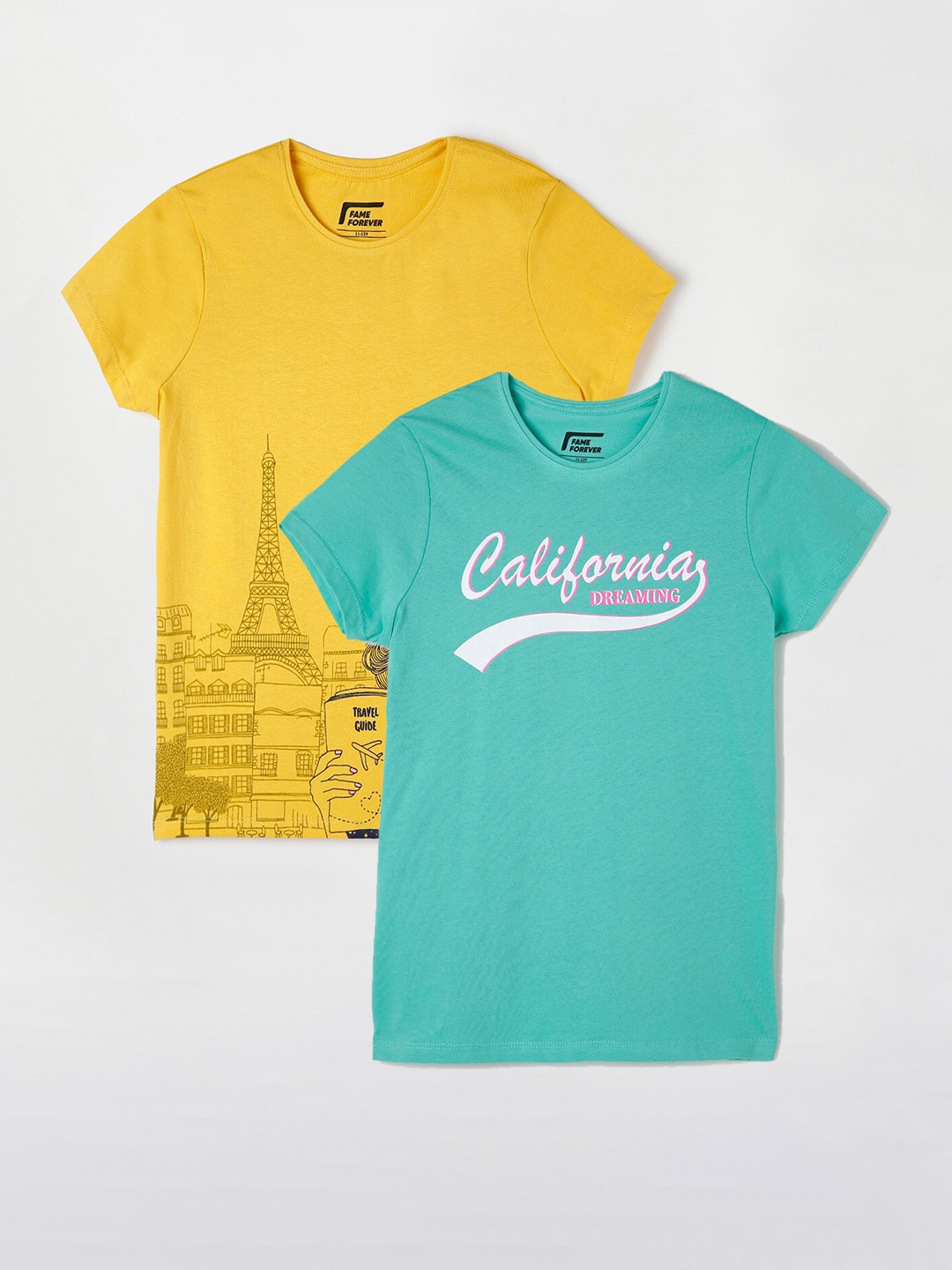 

Fame Forever by Lifestyle Girls Pack Of 2 Printed Cotton T-Shirts, Green