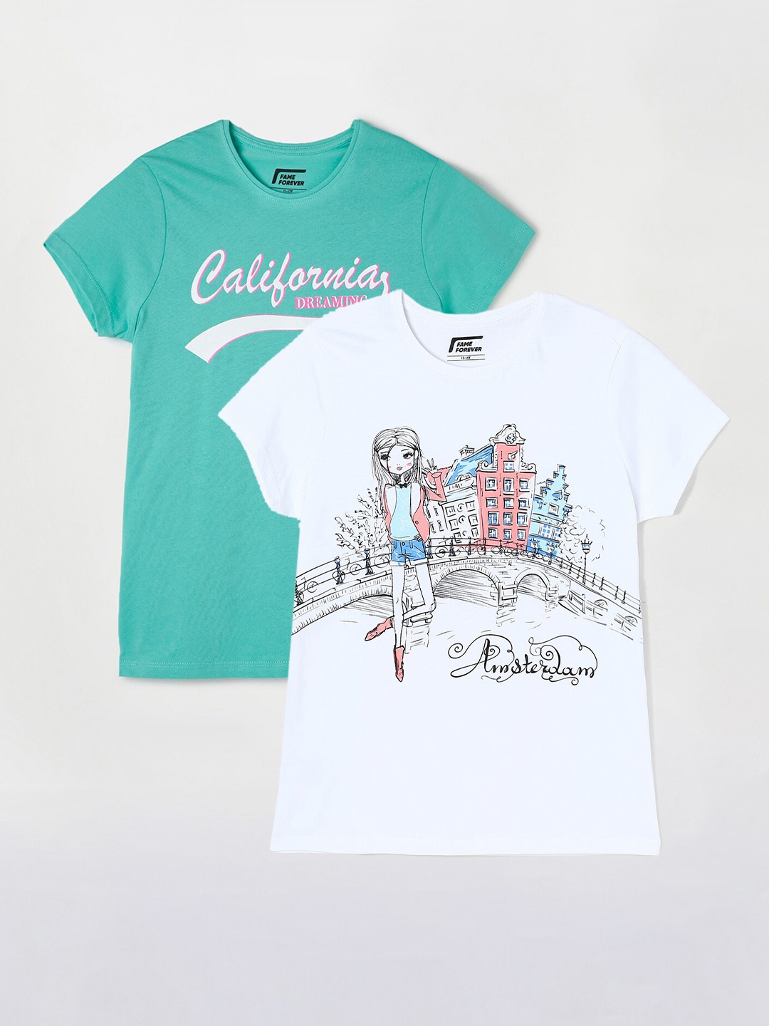 

Fame Forever by Lifestyle Girls Pack Of 2 Printed Cotton T-Shirts, White