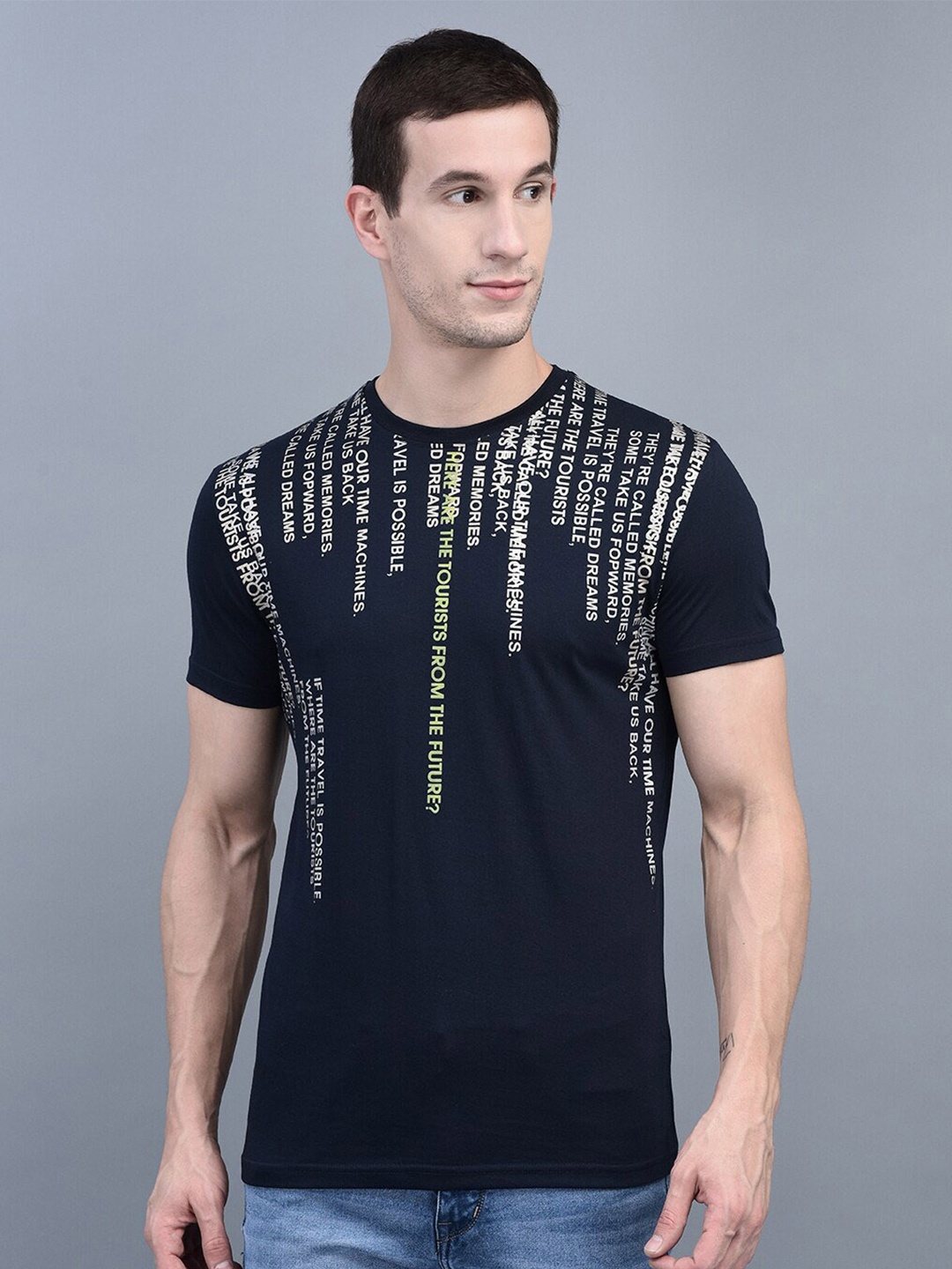 COBB Typography Printed Cotton T-shirt, Blue