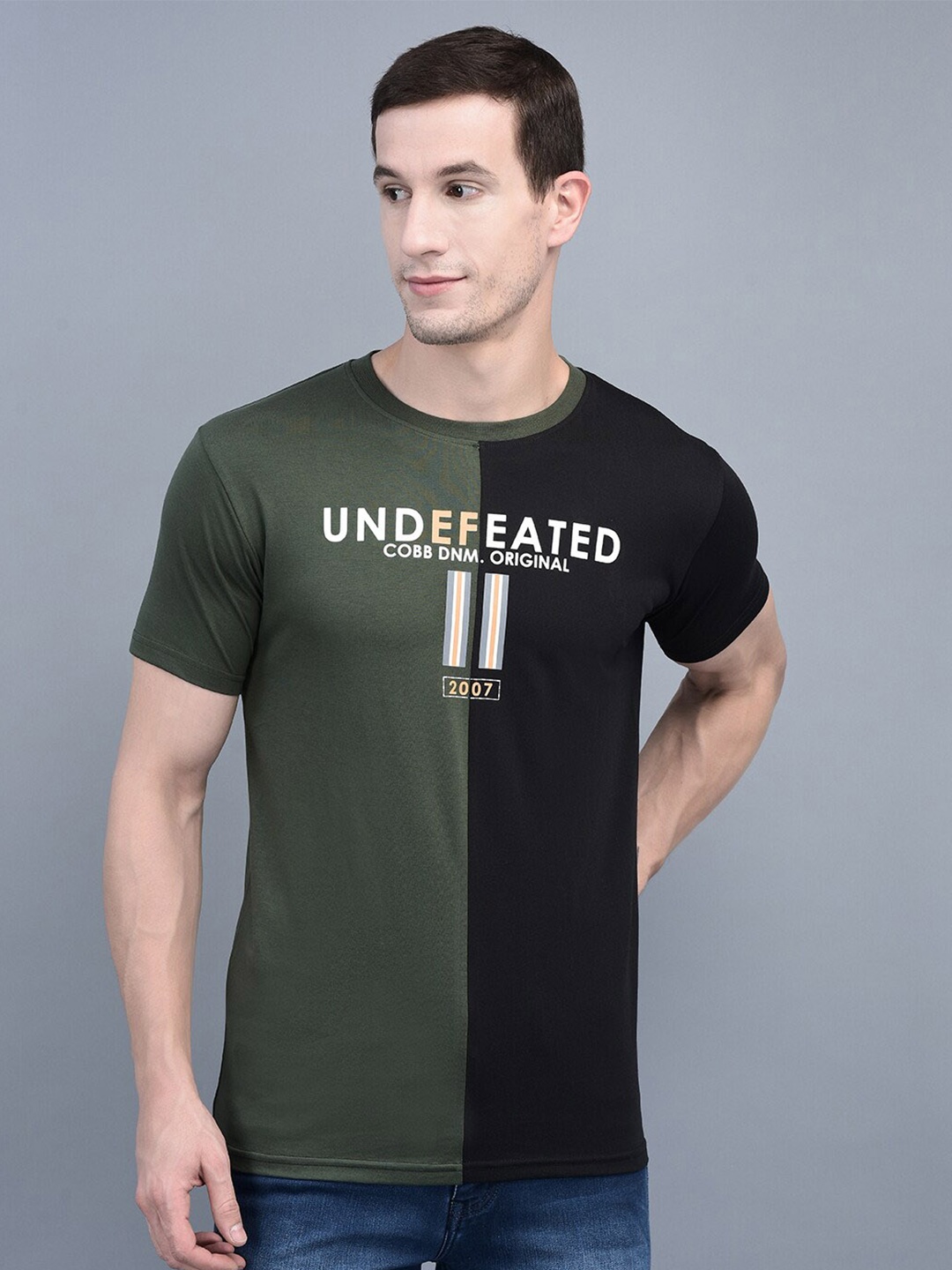

COBB Men Typography Printed Cotton T-shirt, Olive
