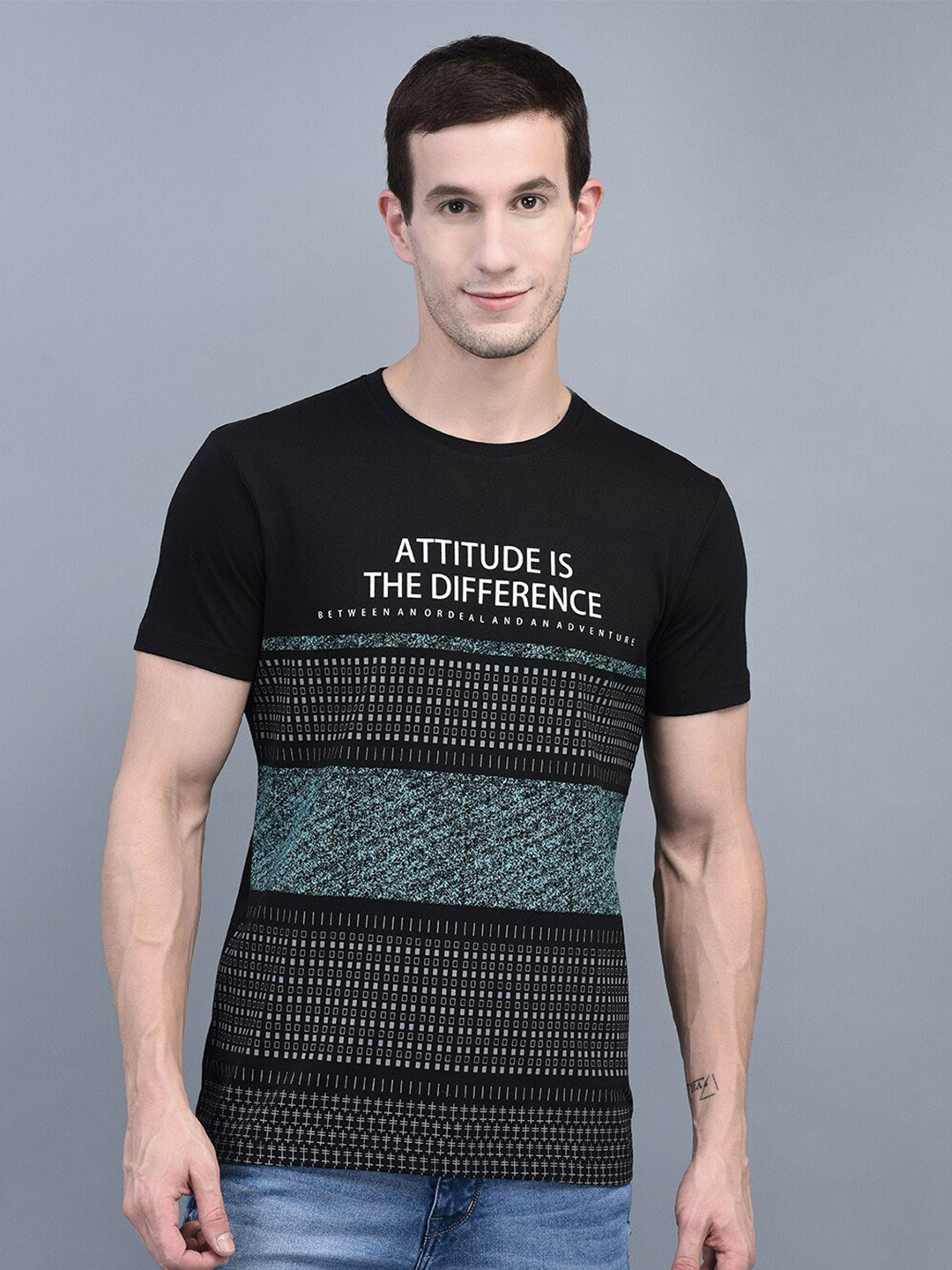 

COBB Abstract Printed Round Neck Cotton T-shirt, Black