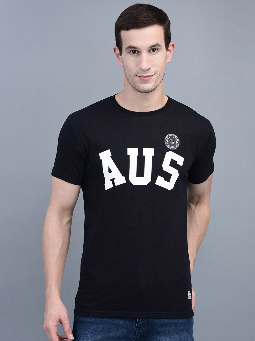 

COBB Printed Round Neck Short Sleeves Cotton T-shirt, Navy blue