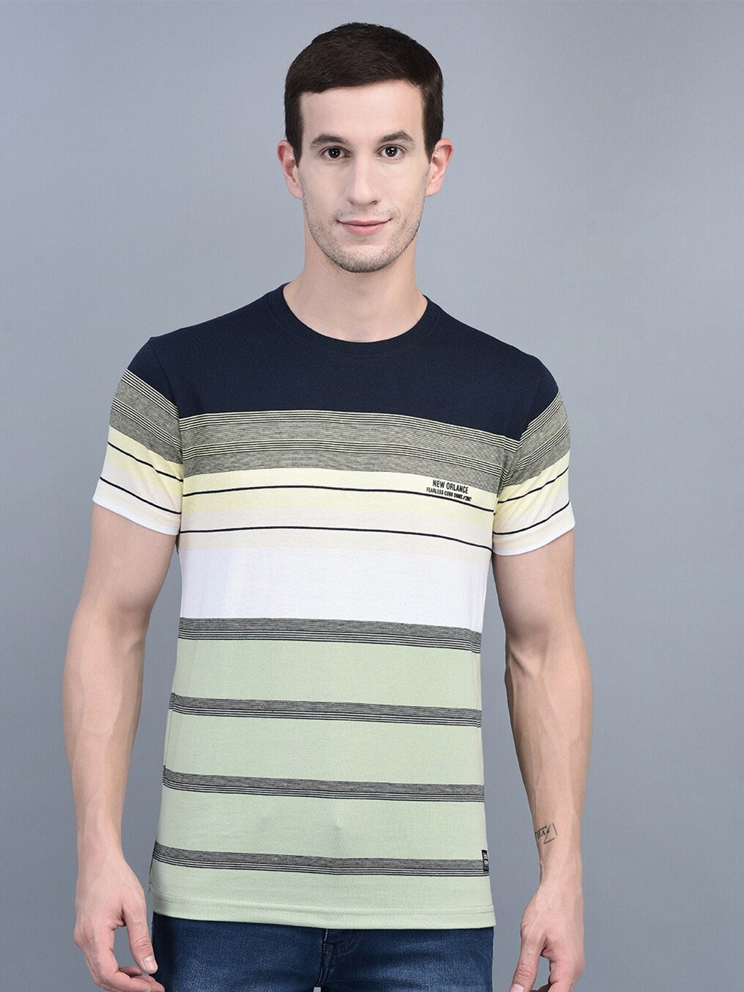 

COBB Striped Cotton Casual T-shirt, Green
