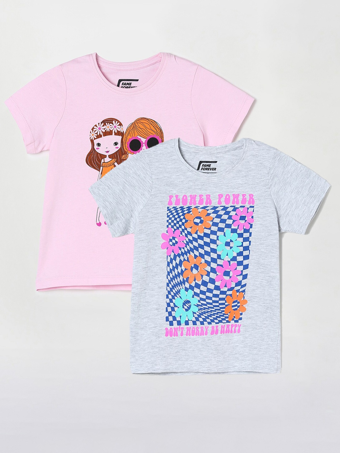

Fame Forever by Lifestyle Girls Pack Of 2 Graphic Printed Cotton T-Shirts, Grey