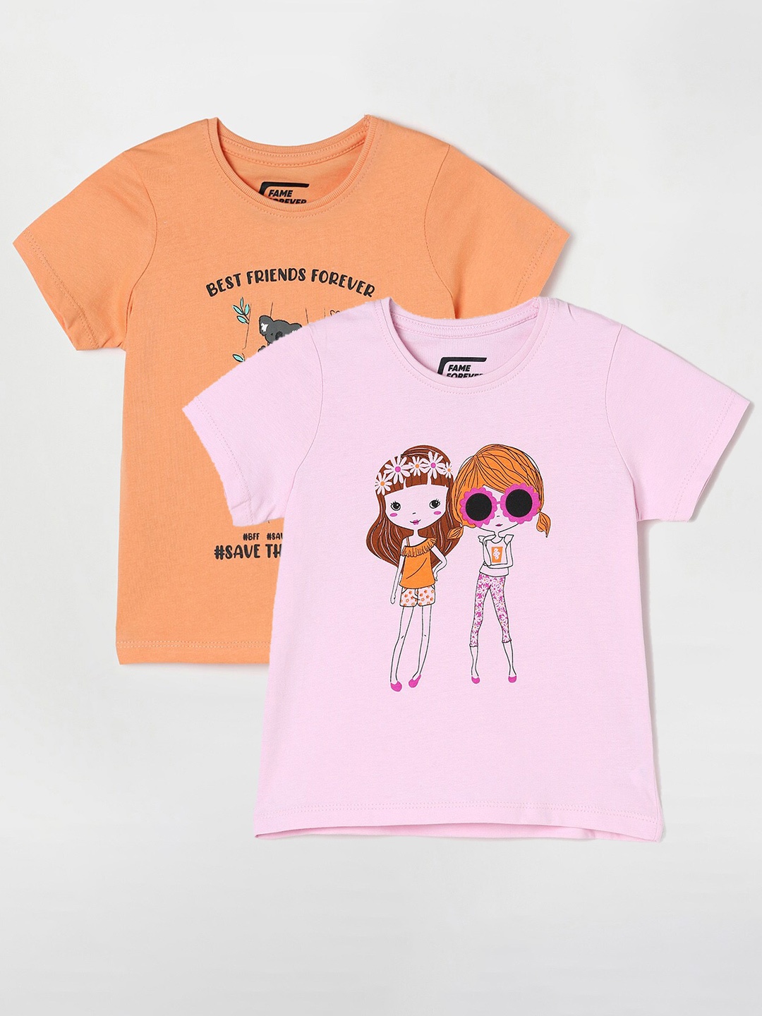 

Fame Forever by Lifestyle Girls Pack Of 2 Graphic Printed Cotton T-Shirts, Pink