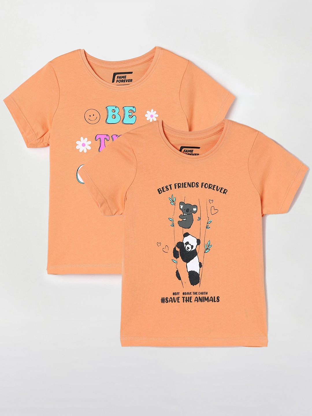 

Fame Forever by Lifestyle Girls Pack Of 2 Printed Cotton T-Shirts, Orange