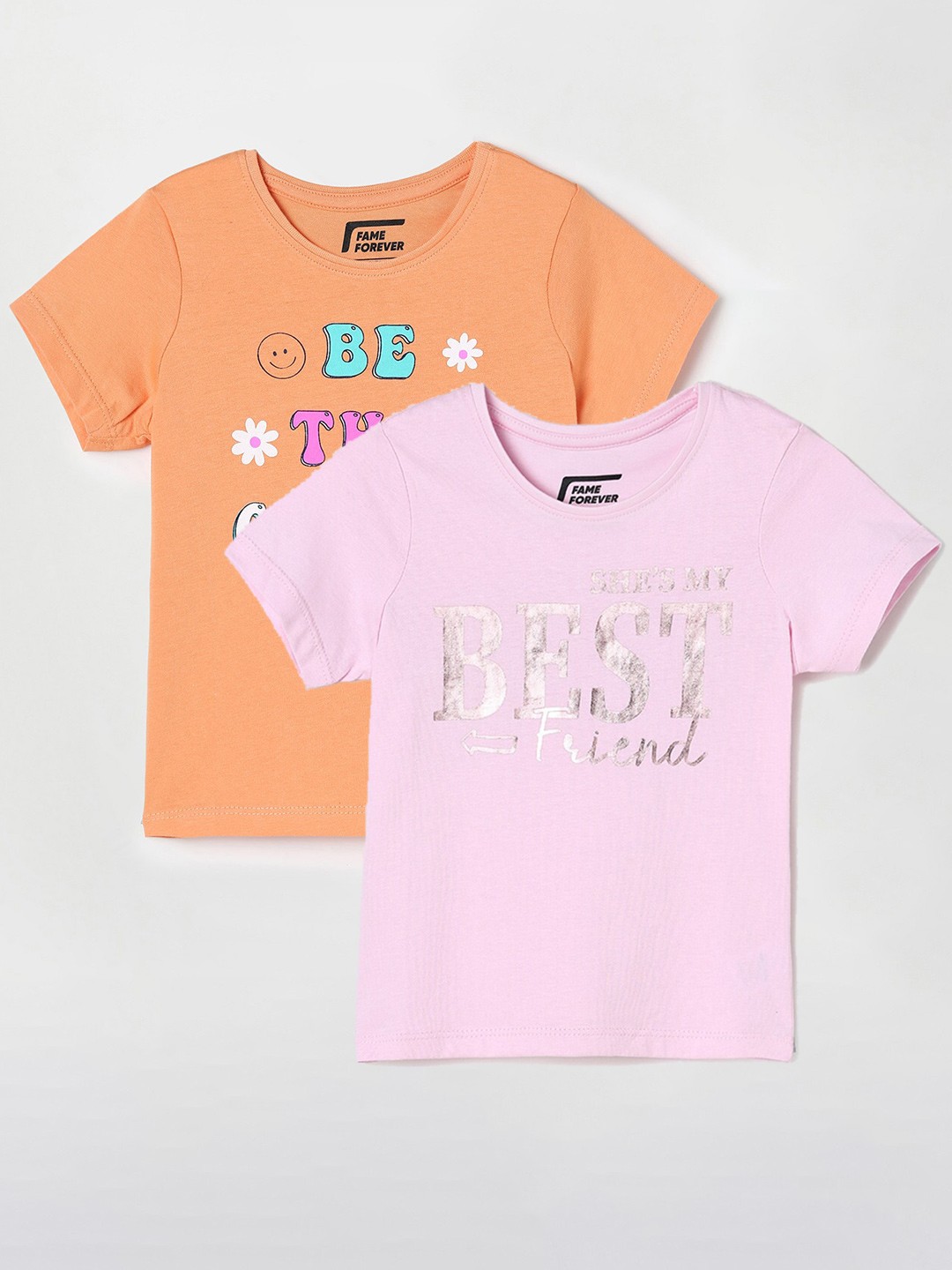 

Fame Forever by Lifestyle Girls Pack Of 2 Typography Printed Cotton T-Shirts, Pink
