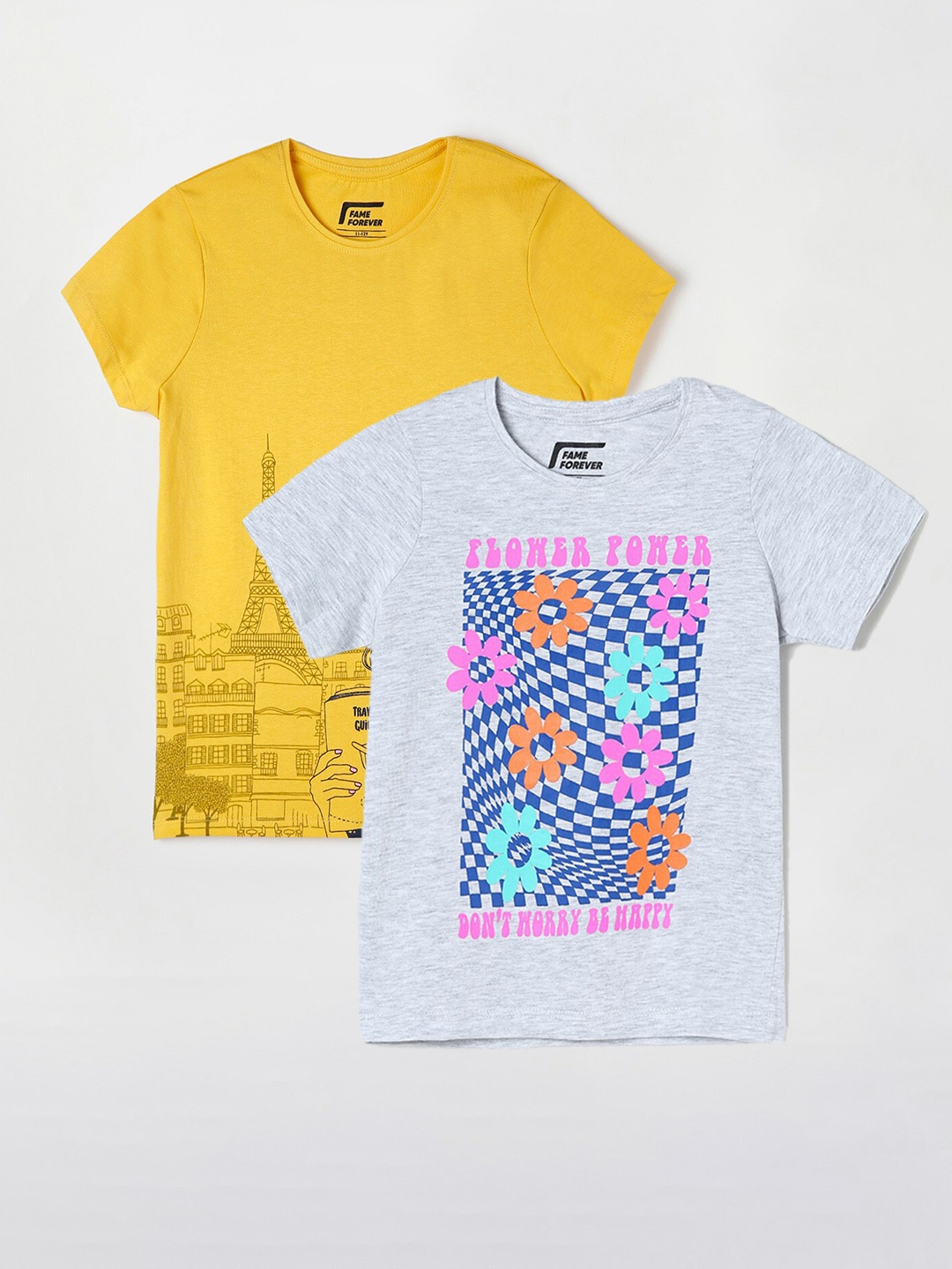 

Fame Forever by Lifestyle Girls Pack Of 2 Graphic Printed Cotton T-Shirts, Grey