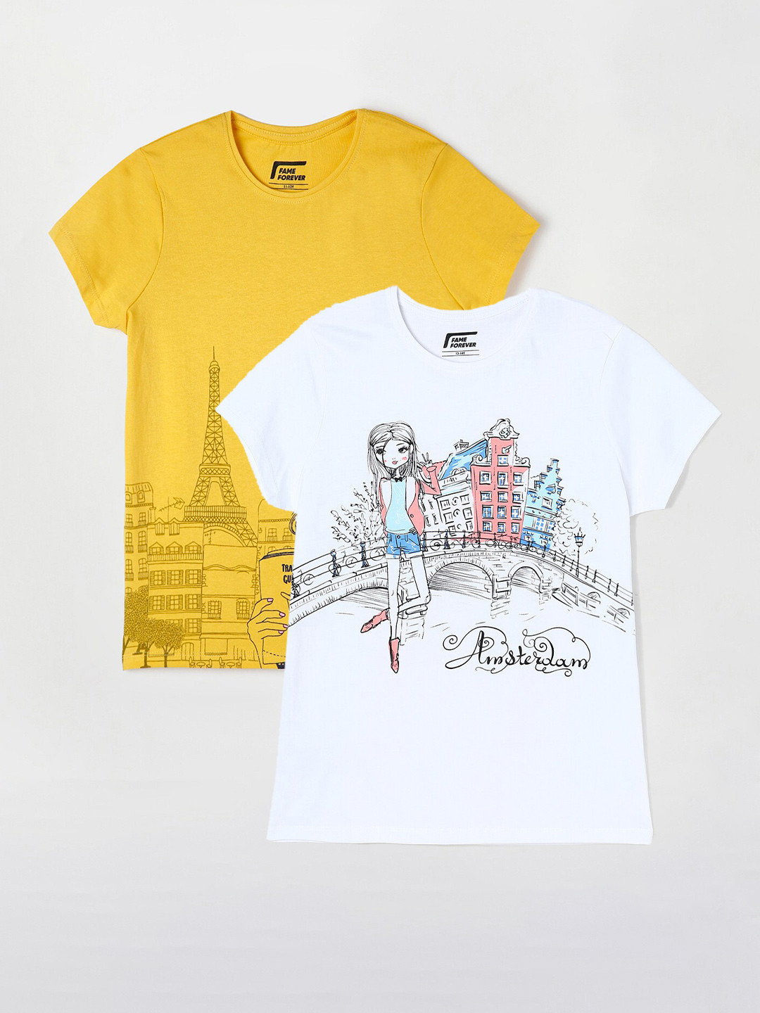 

Fame Forever by Lifestyle Girls Pack Of 2 Graphic Printed Cotton T-Shirts, White