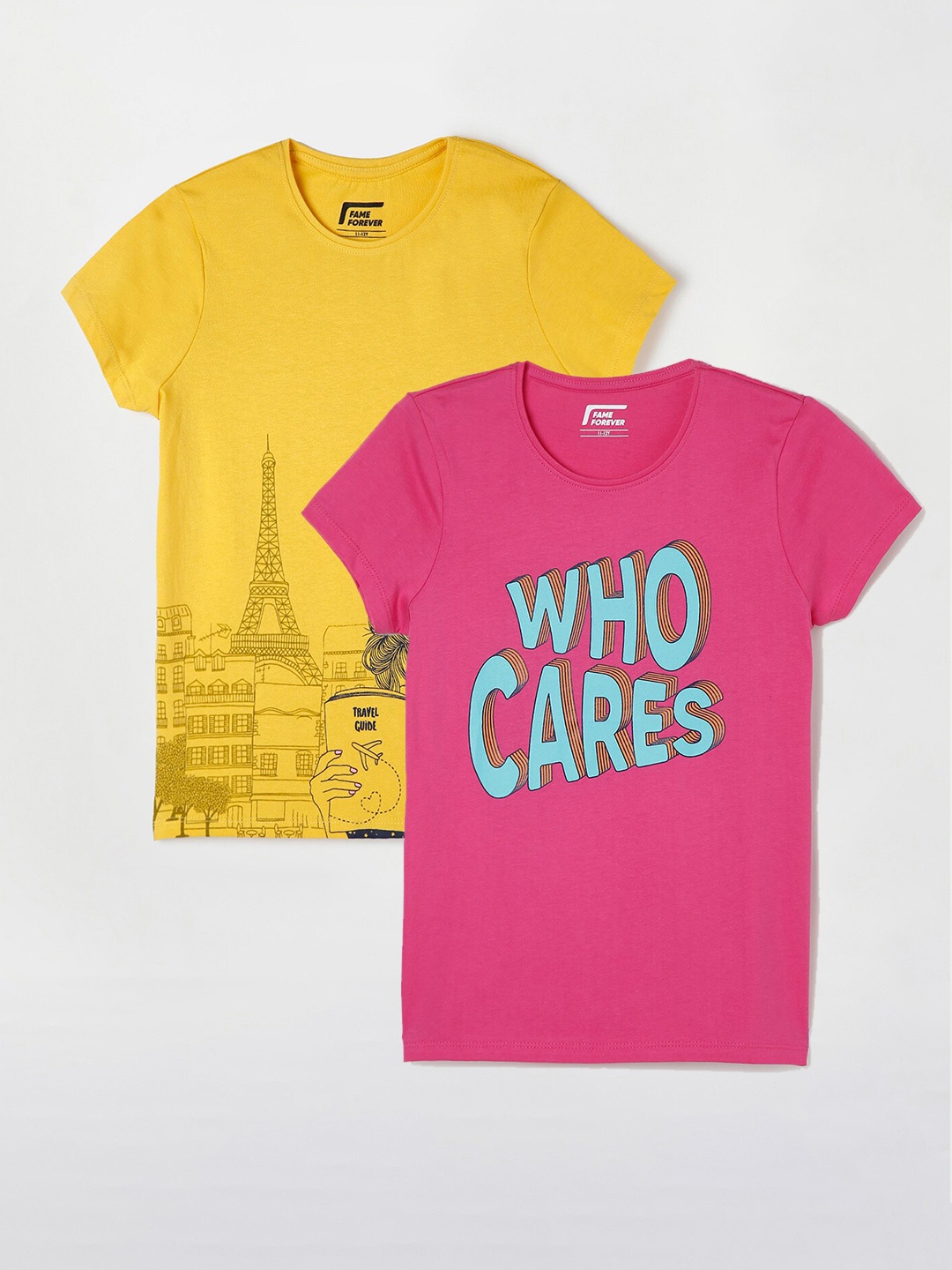 

Fame Forever by Lifestyle Girls Pack Of 2 Printed Cotton T-Shirts, Pink