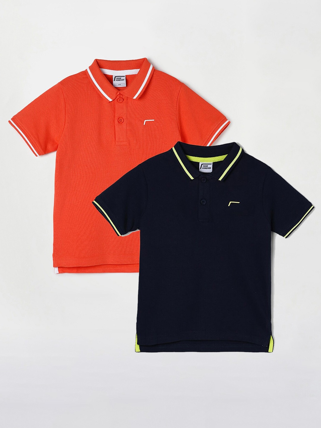 

Fame Forever by Lifestyle Boys Pack Of 2 Cotton Polo Collar T-Shirts, Navy blue