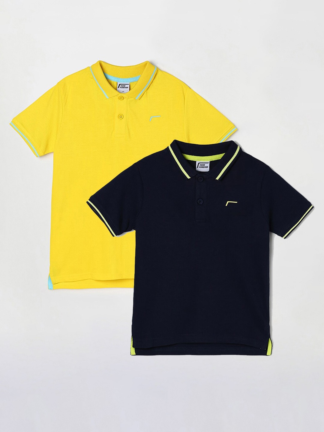 

Fame Forever by Lifestyle Boys Pack Of 2 Cotton Polo Collar T-Shirts, Navy blue