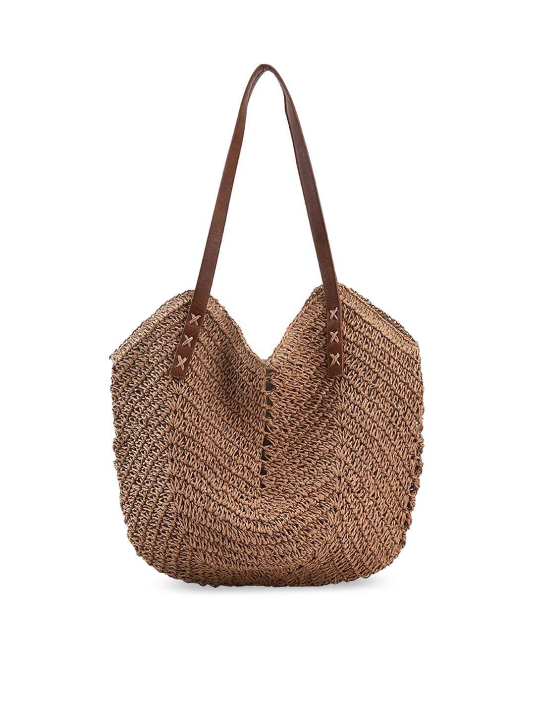

FRINGES Women Self Design Oversized Shopper Shoulder Bag, Brown