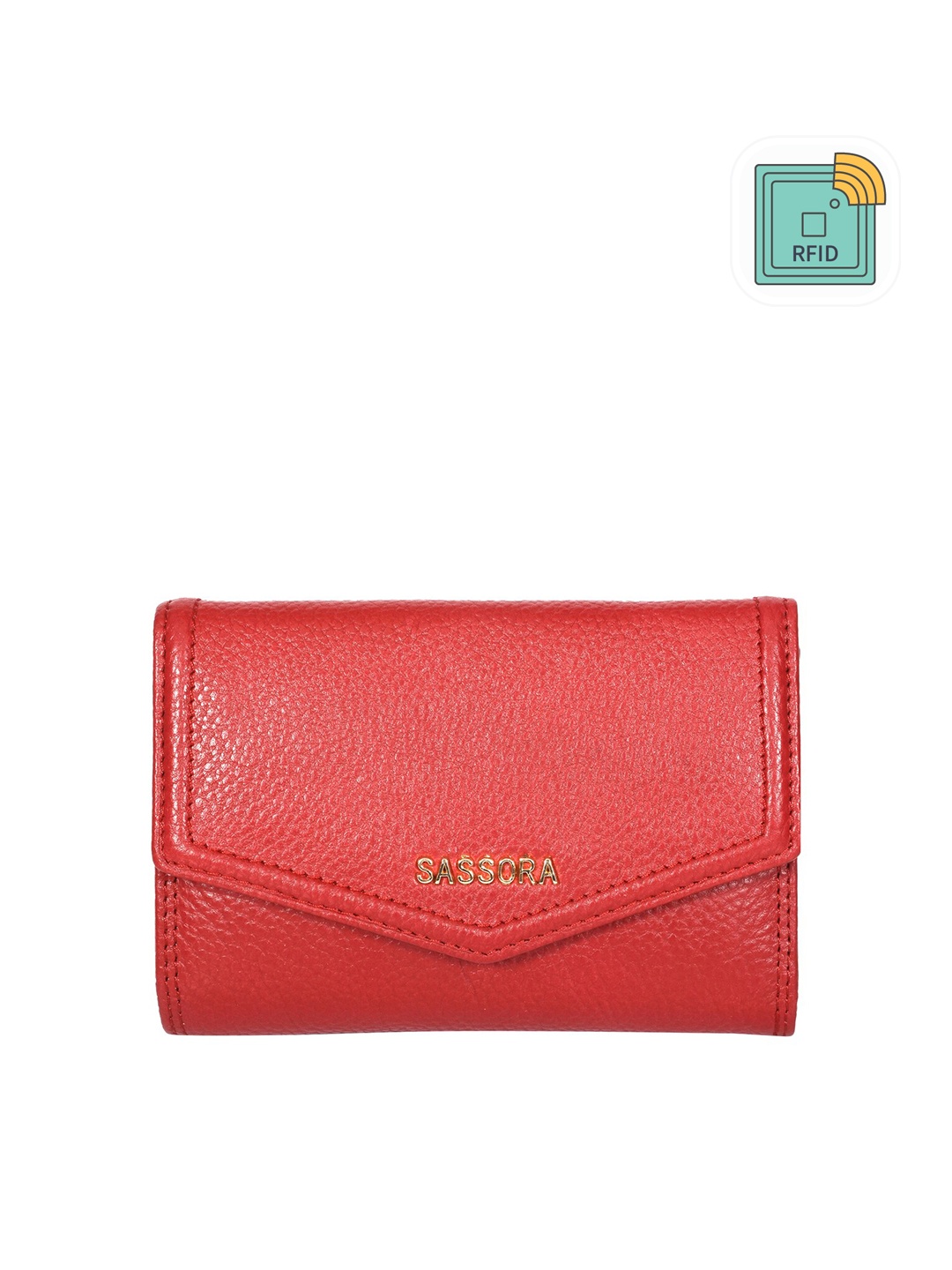 

Sassora Textured Leather Three Fold Wallet, Red