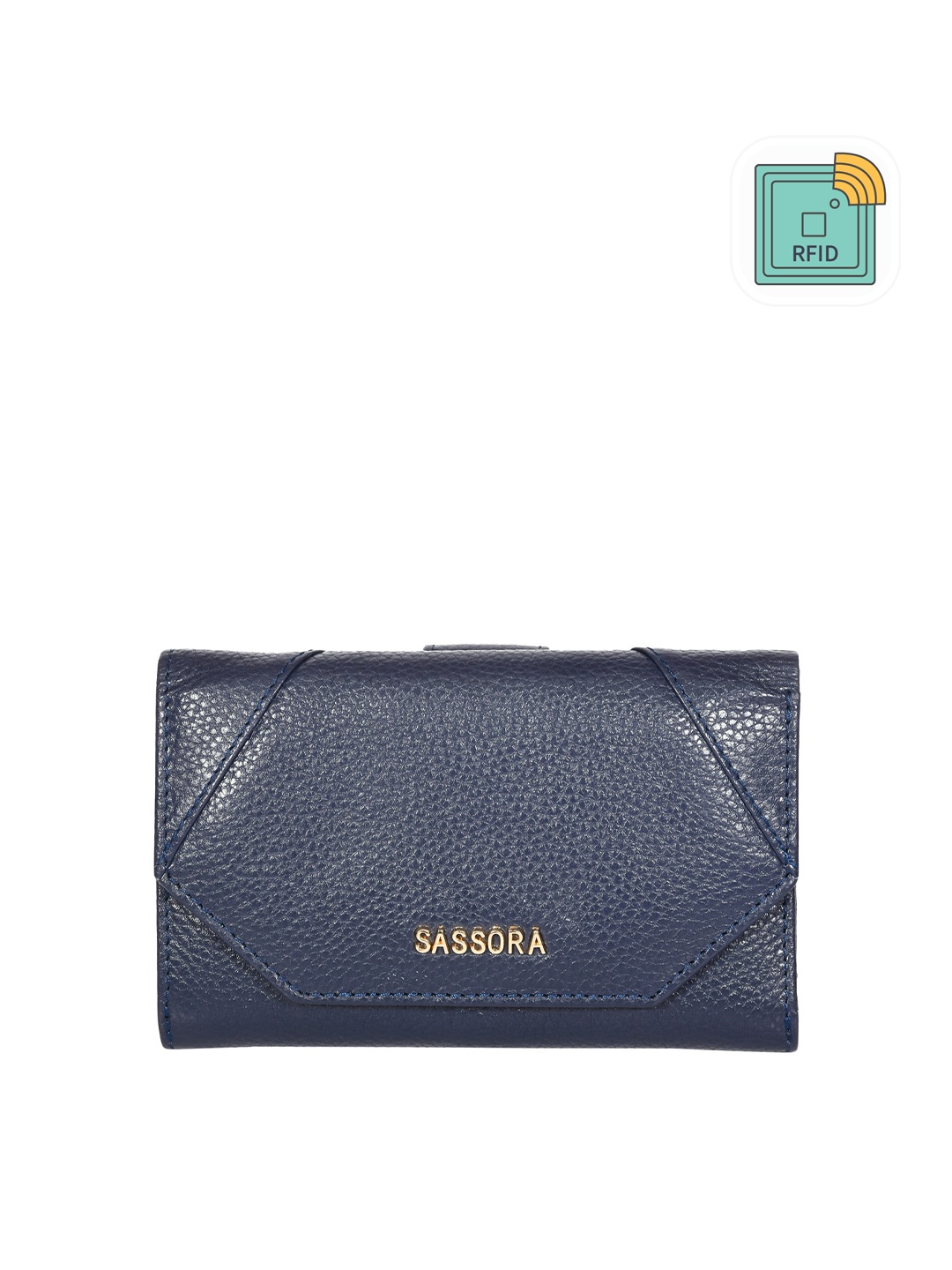 

Sassora Textured Leather Three Fold Wallet, Navy blue