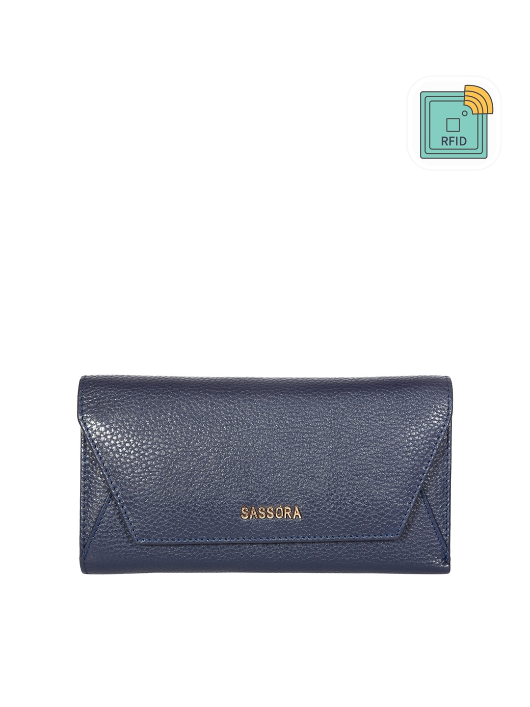 

Sassora Textured Leather Three Fold Wallet, Navy blue