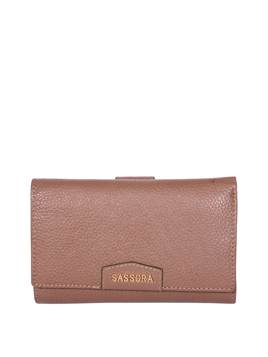 

Sassora Textured Leather Three Fold Wallet, Taupe