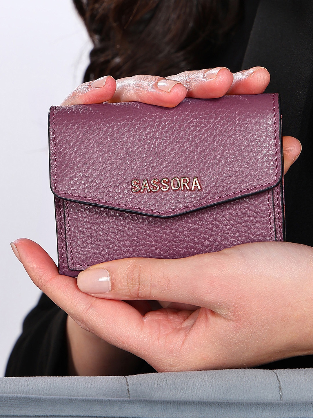 

Sassora Textured Leather Two Fold Wallet, Purple