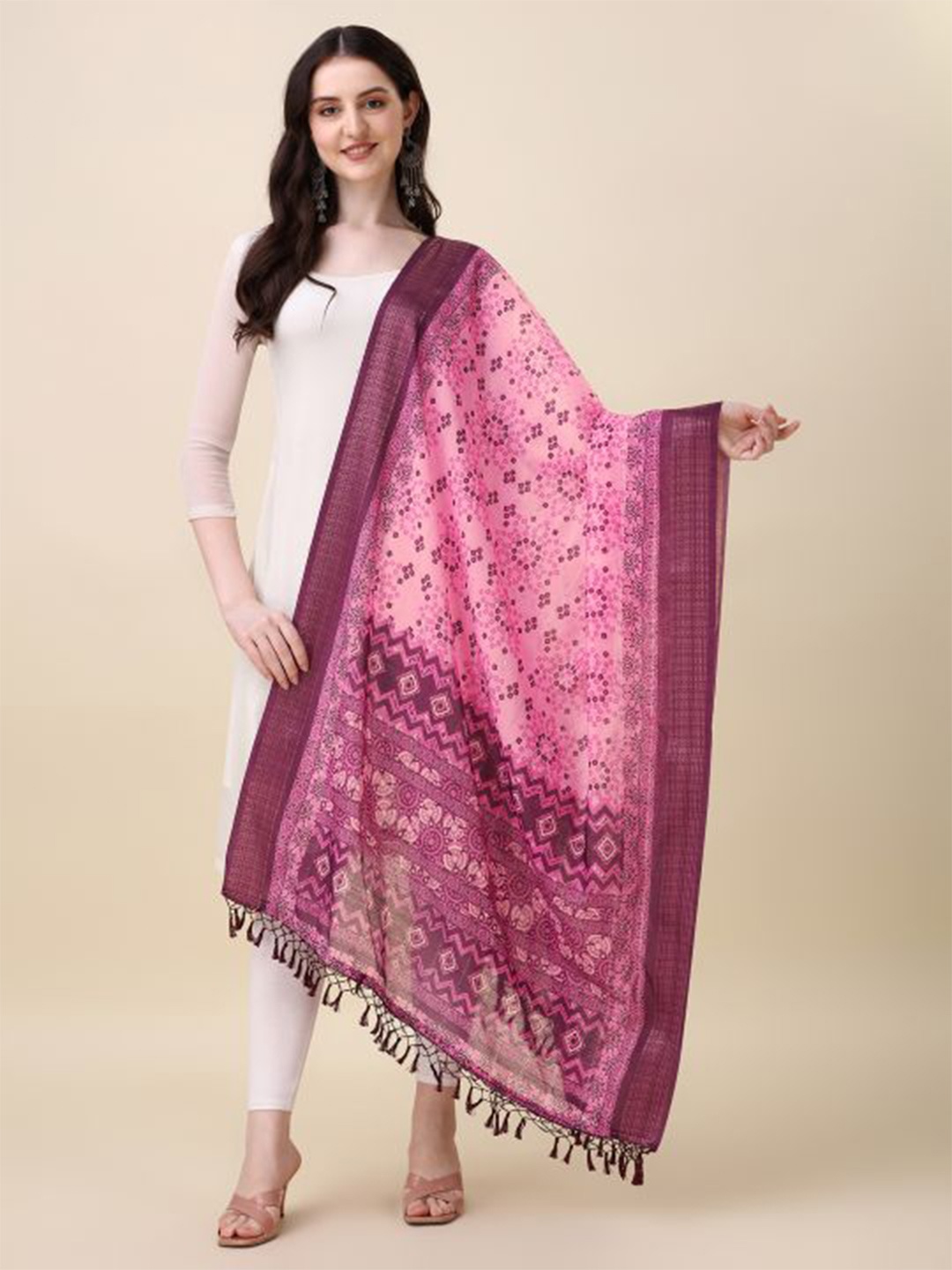 

Sangria Ethnic Motifs Printed Chanderi Dupatta, Purple