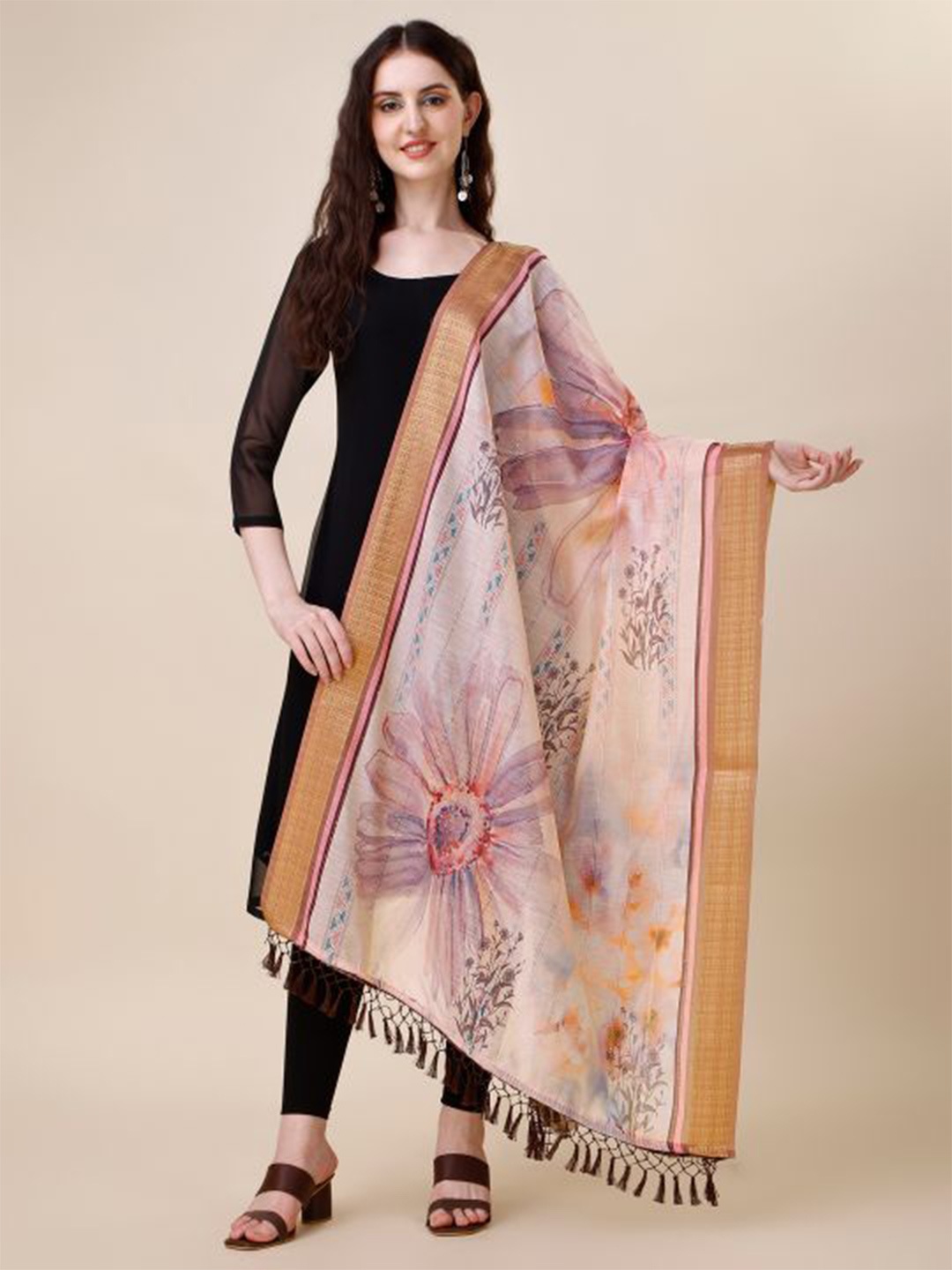 

Sangria Floral Printed Chanderi Dupatta, Violet